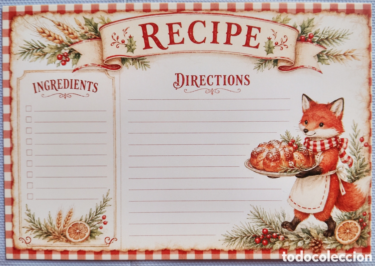 Postales: POSTAL NAVIDAD - RECETA POSTRE ZORRO - ESTILO ANTIGUO