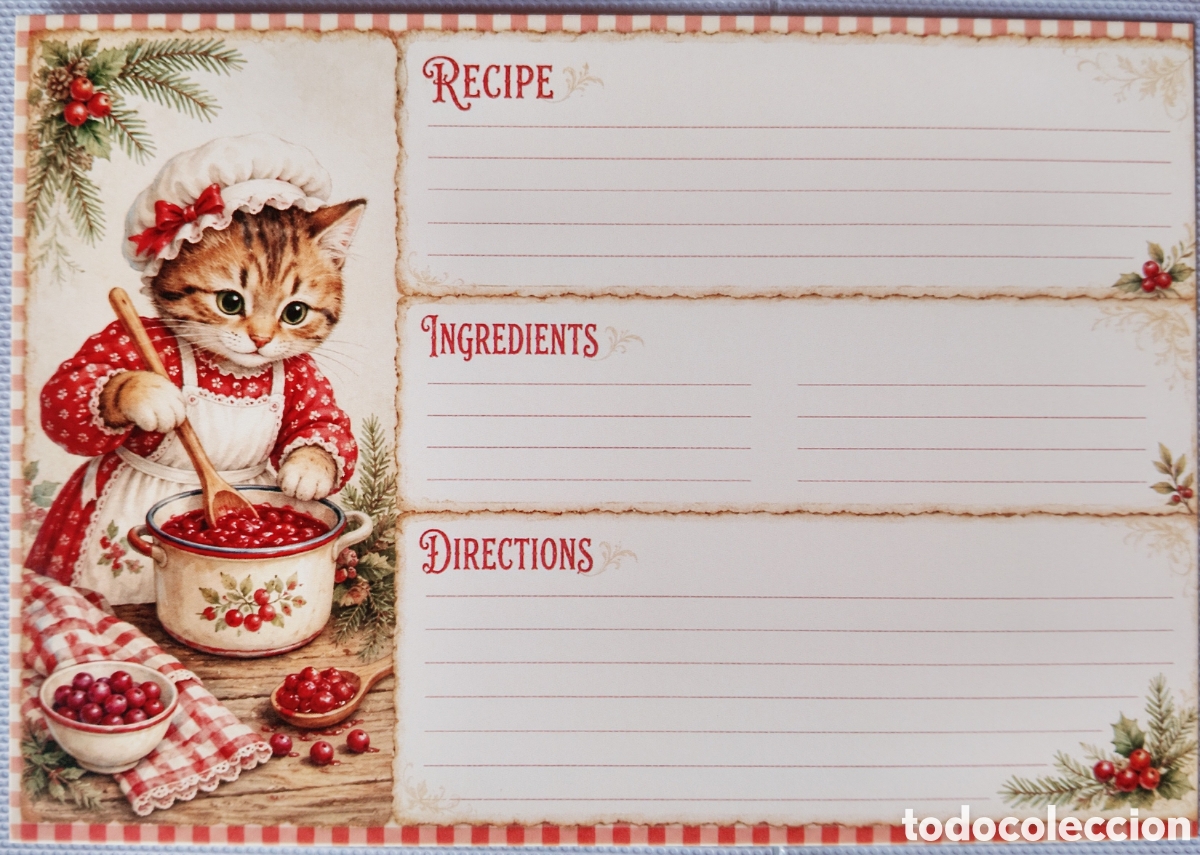 Postales: POSTAL NAVIDAD - RECETA POSTRE BAYAS GATITA - ESTILO ANTIGUO