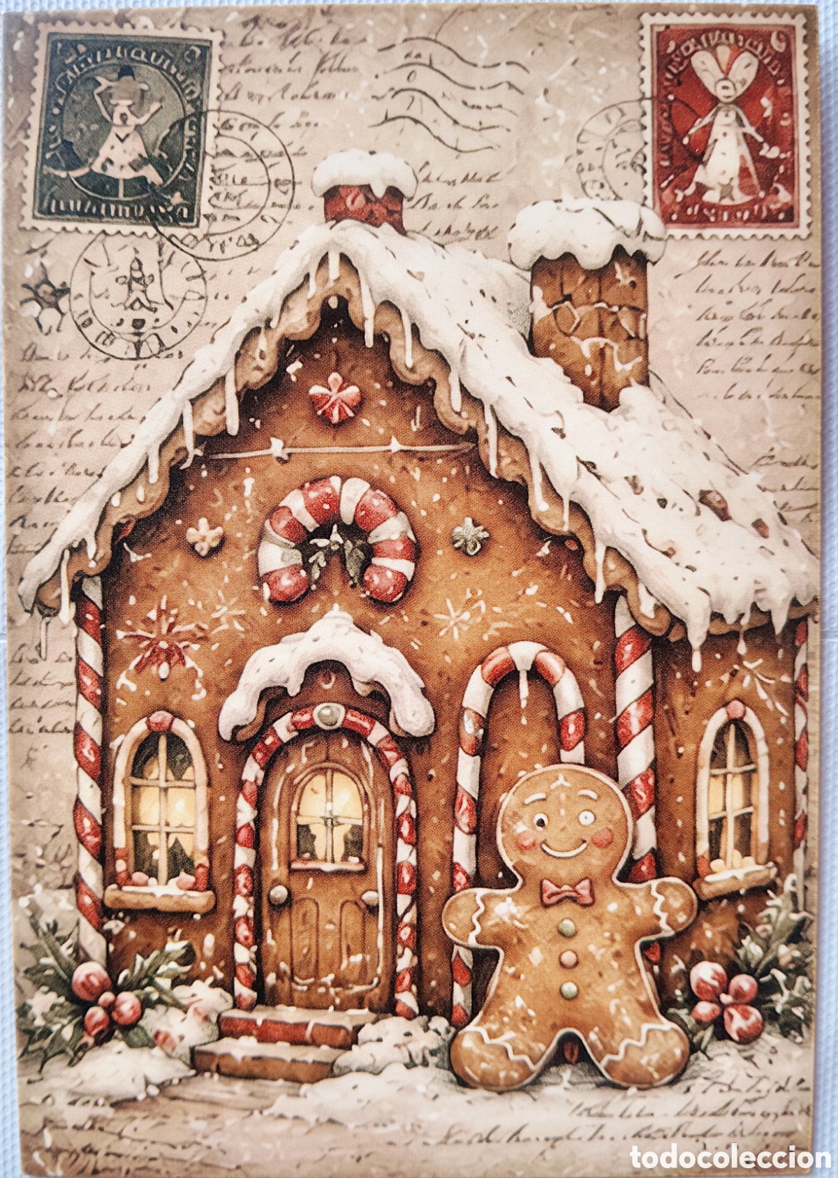 Postales: POSTAL NAVIDAD - CASITA DULCES GALLETA JENGIBRE PAISAJE NEVADO - ESTILO ANTIGUO