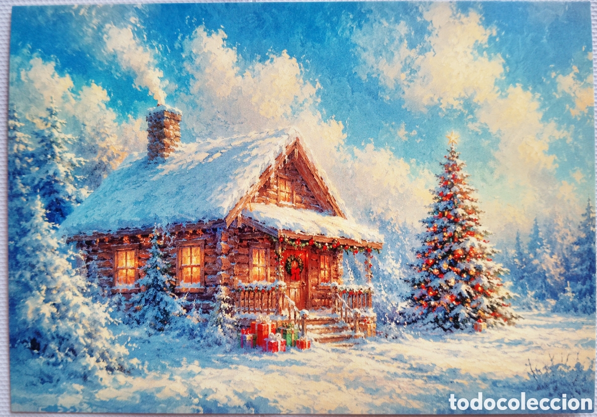 Postales: POSTAL NAVIDAD - CABA&Ntilde;A CASITA &Aacute;RBOL PAISAJE NEVADO - ESTILO ANTIGUO