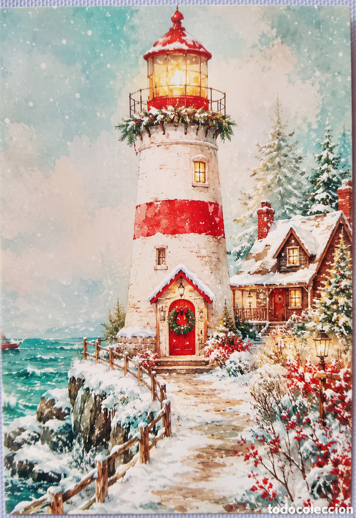 Postales: POSTAL NAVIDAD - FARO CASITA PAISAJE NEVADO - ESTILO ANTIGUO