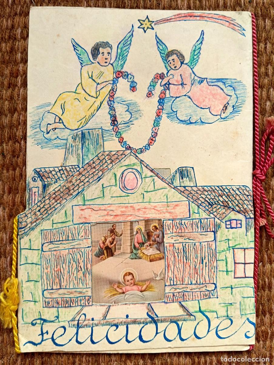 Postales: TARJETA DE NAVIDAD ARTESANAL 1950 CON BELEN - NACIMIENTO
