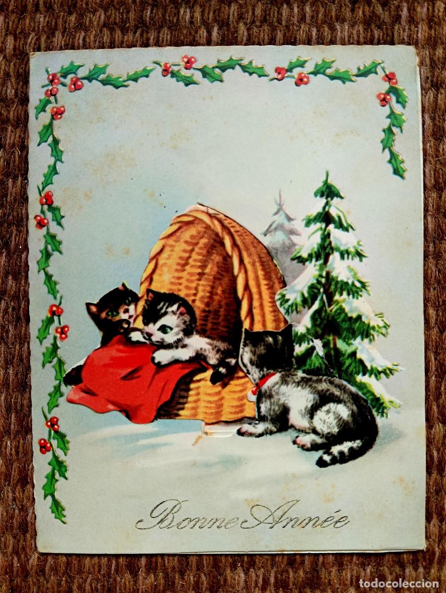 Postales: TARJETA DE NAVIDAD DESPLEGABLE CON GATITOS