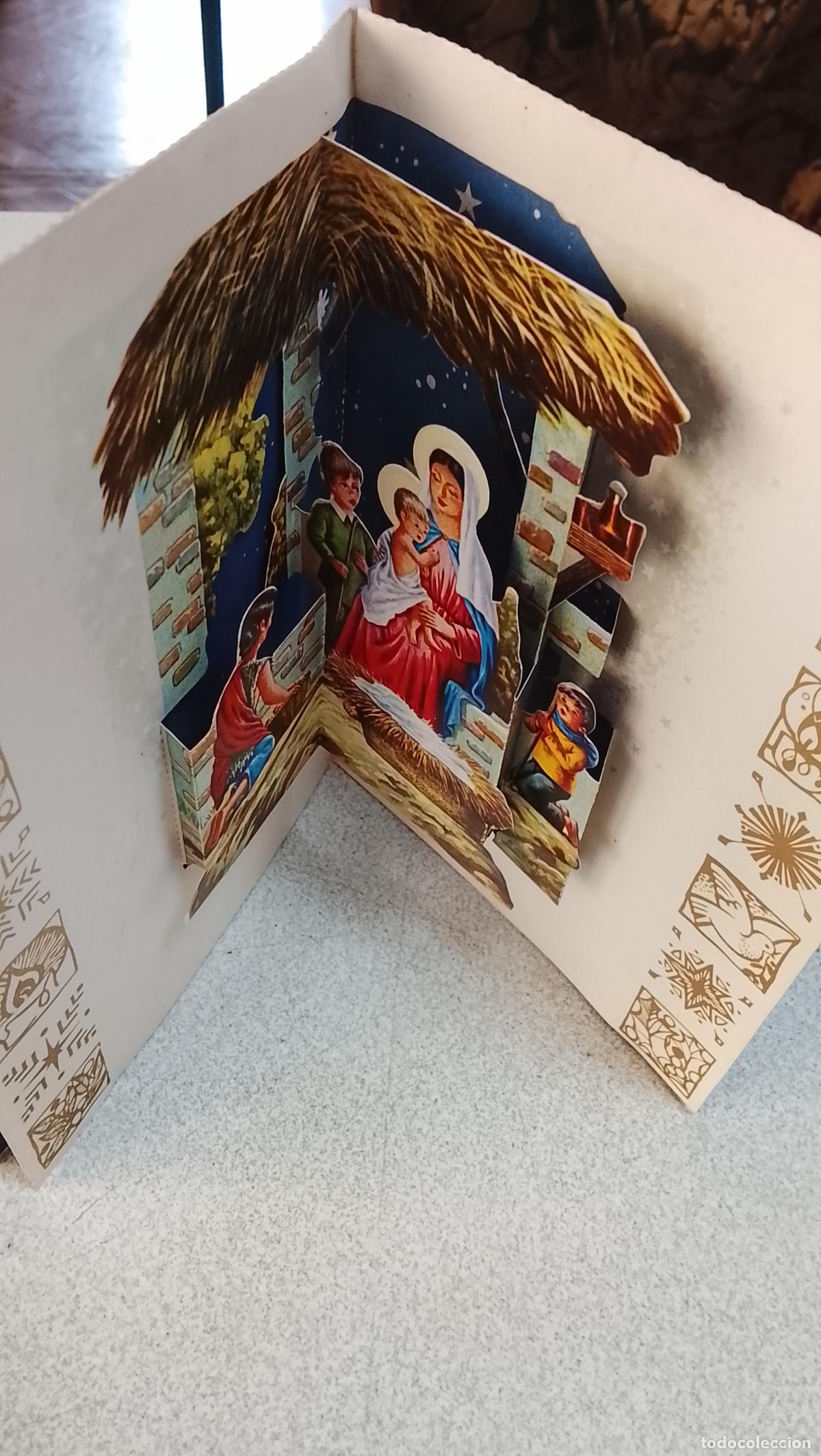 Postales: Antigua felicitaci&oacute;n de Navidad troquelada Virgen nacimiento Bel&eacute;n