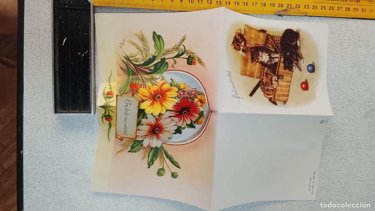 Postales: Antigua felicitaci&oacute;n de Navidad troquelada gatos