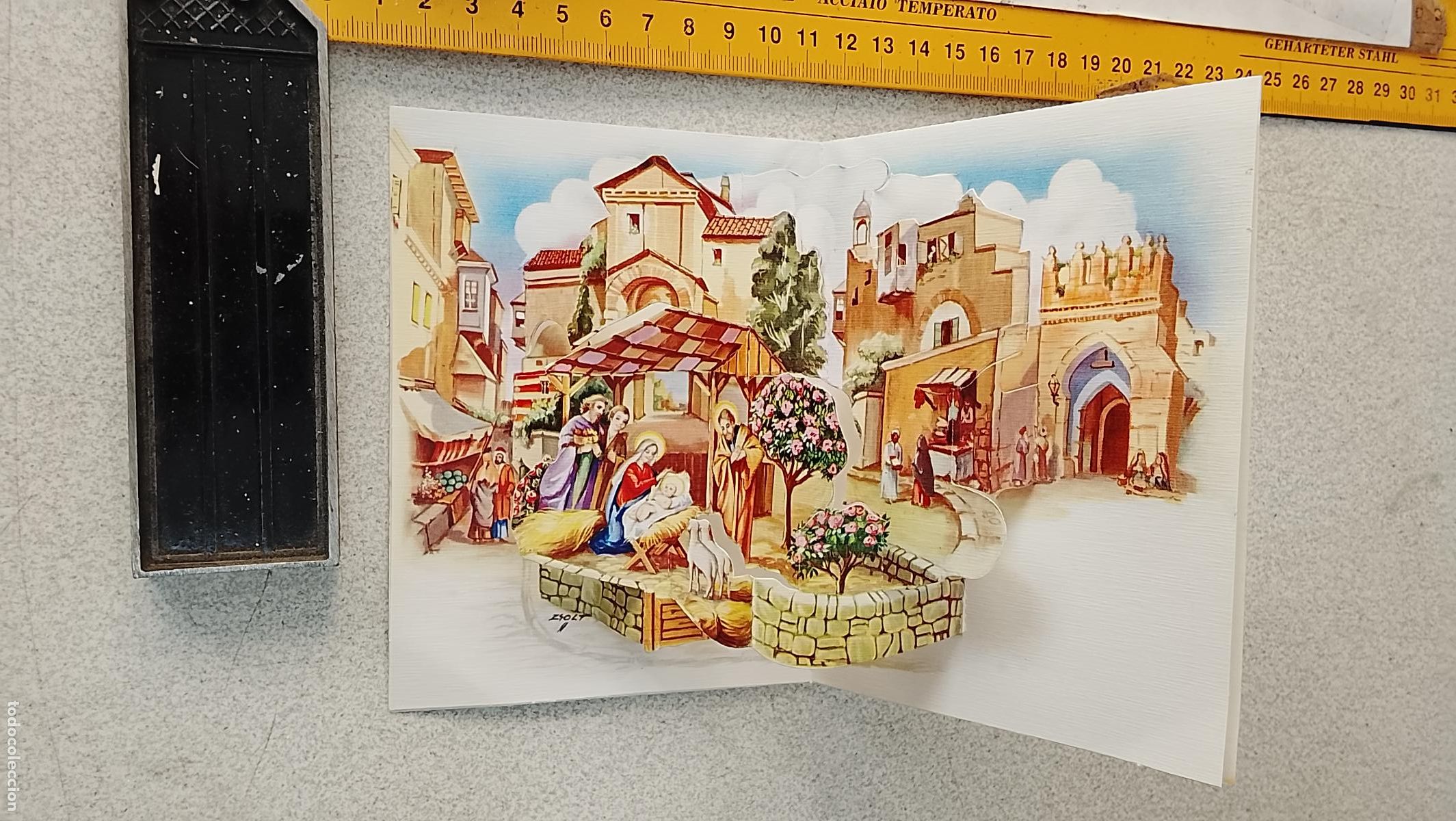 Postales: Antigua felicitaci&oacute;n de Navidad troquelada Bel&eacute;n nacimiento