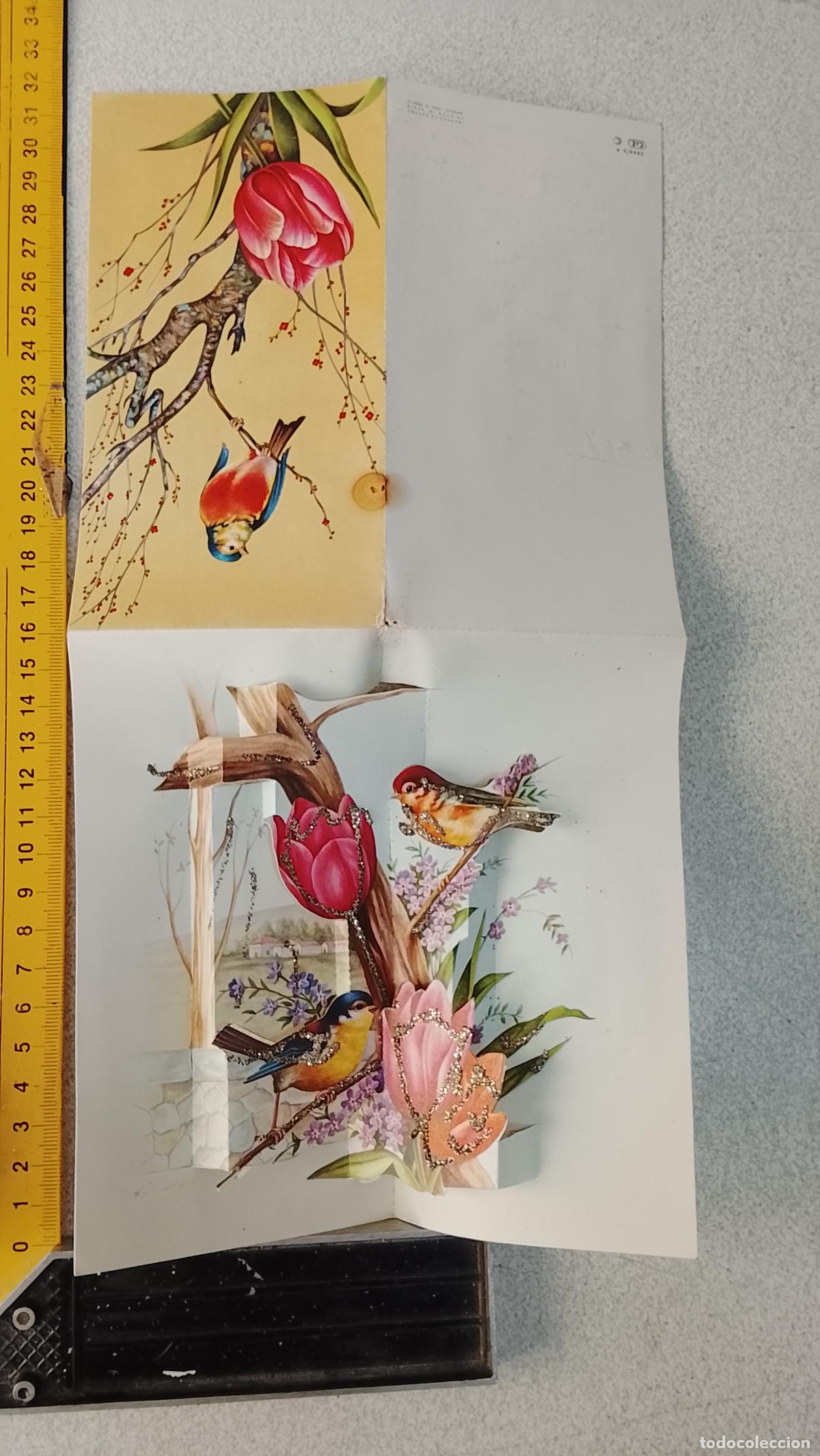 Postales: Antigua felicitaci&oacute;n de Navidad troquelada pajarillo