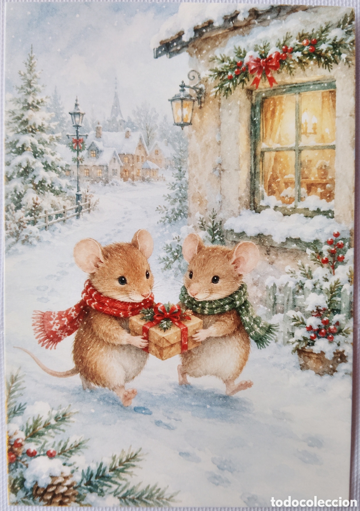 Postales: POSTAL NAVIDAD - RATONCITOS REGALO CASITA PAISAJE NEVADO - ESTILO ANTIGUO