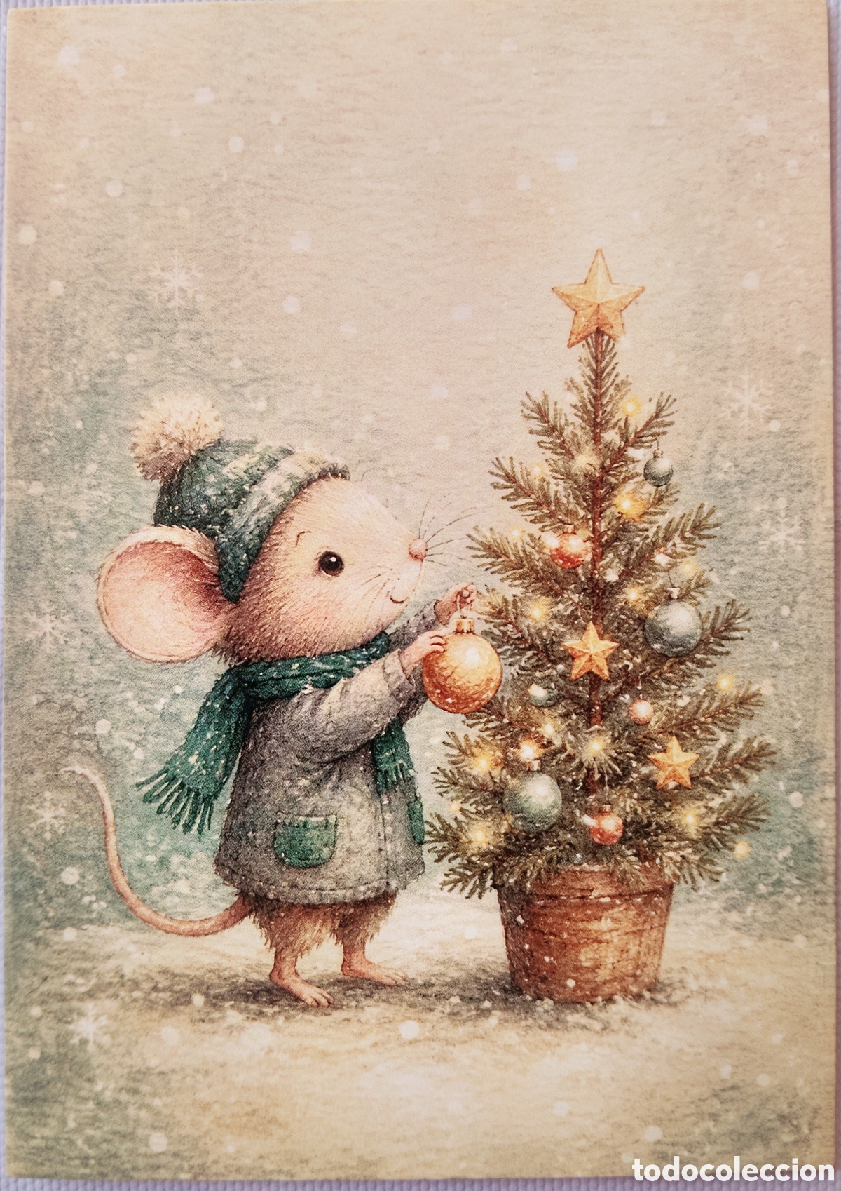 Postales: POSTAL NAVIDAD - RATONCITO &Aacute;RBOL PAISAJE NEVADO - ESTILO ANTIGUO