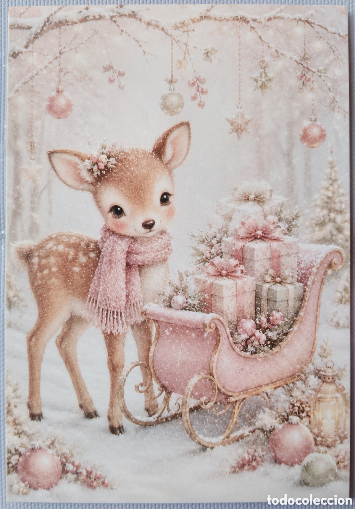 Postales: POSTAL NAVIDAD - CIERVO BAMBI TRINEO PAISAJE NEVADO - ESTILO ANTIGUO