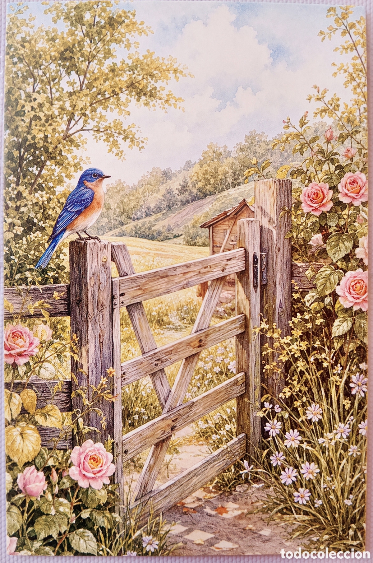 Postales: POSTAL NAVIDAD - PAJARITO CASITA &Aacute;RBOL LLUVIA - ESTILO ANTIGUO