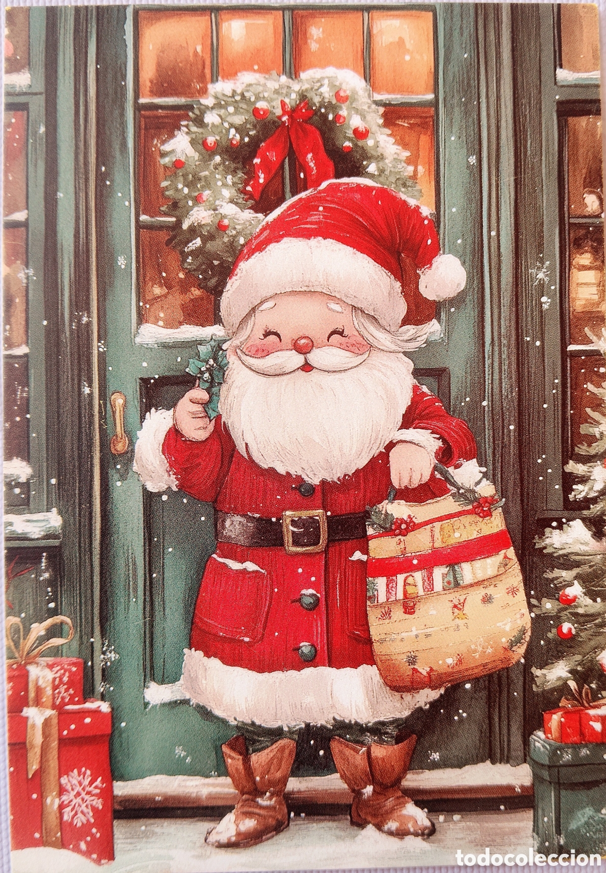Postales: POSTAL NAVIDAD - PAP&Aacute; NOEL BOLSA PUERTA - ESTILO ANTIGUO