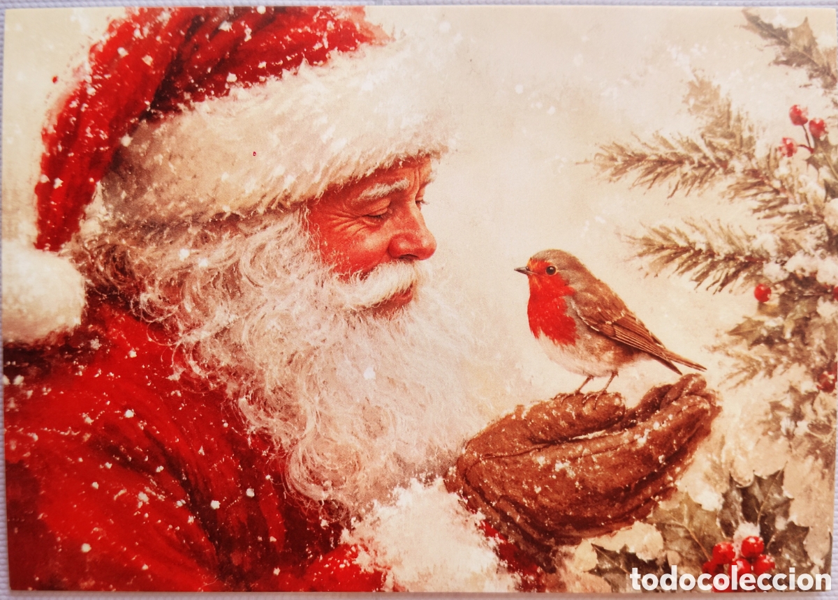 Postales: POSTAL NAVIDAD - PAP&Aacute; NOEL PAJARITO PAISAJE NEVADO - ESTILO ANTIGUO