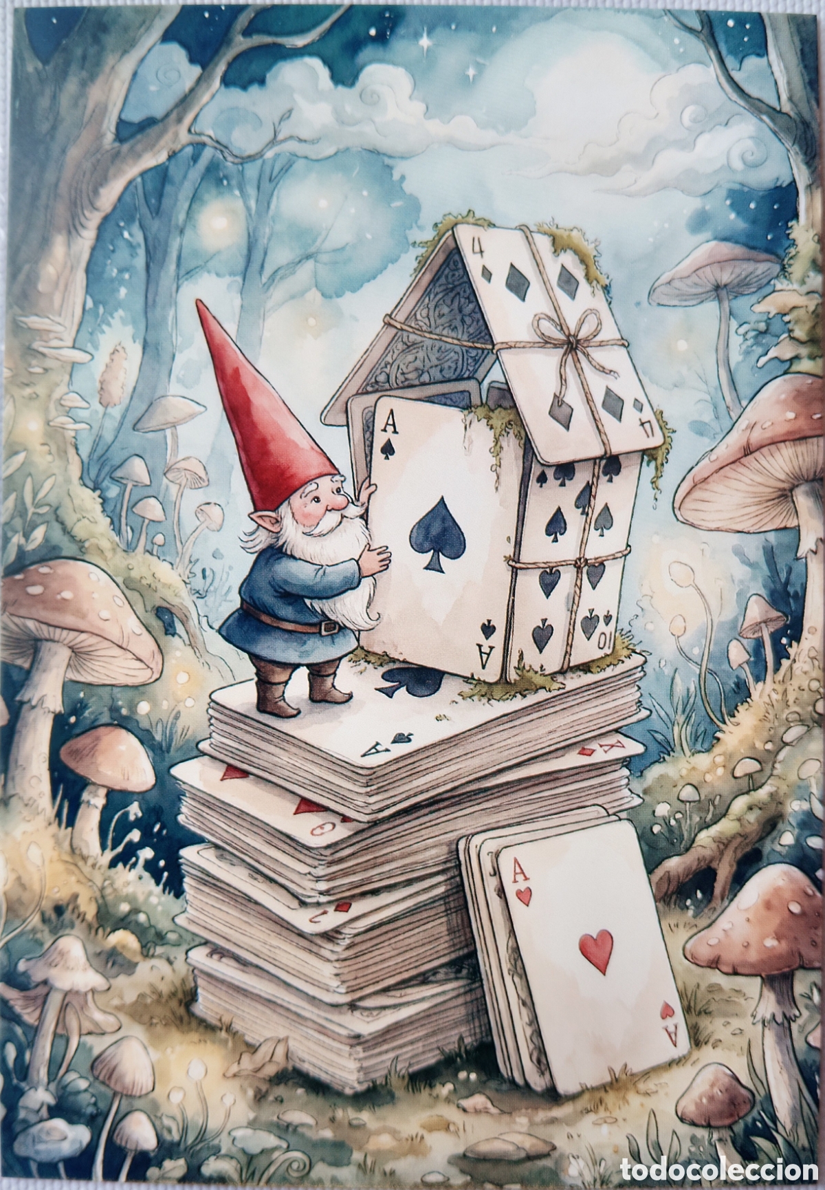 Postales: POSTAL NAVIDAD - GNOMO CASITA CARTAS NAIPES BOSQUE - ESTILO ANTIGUO