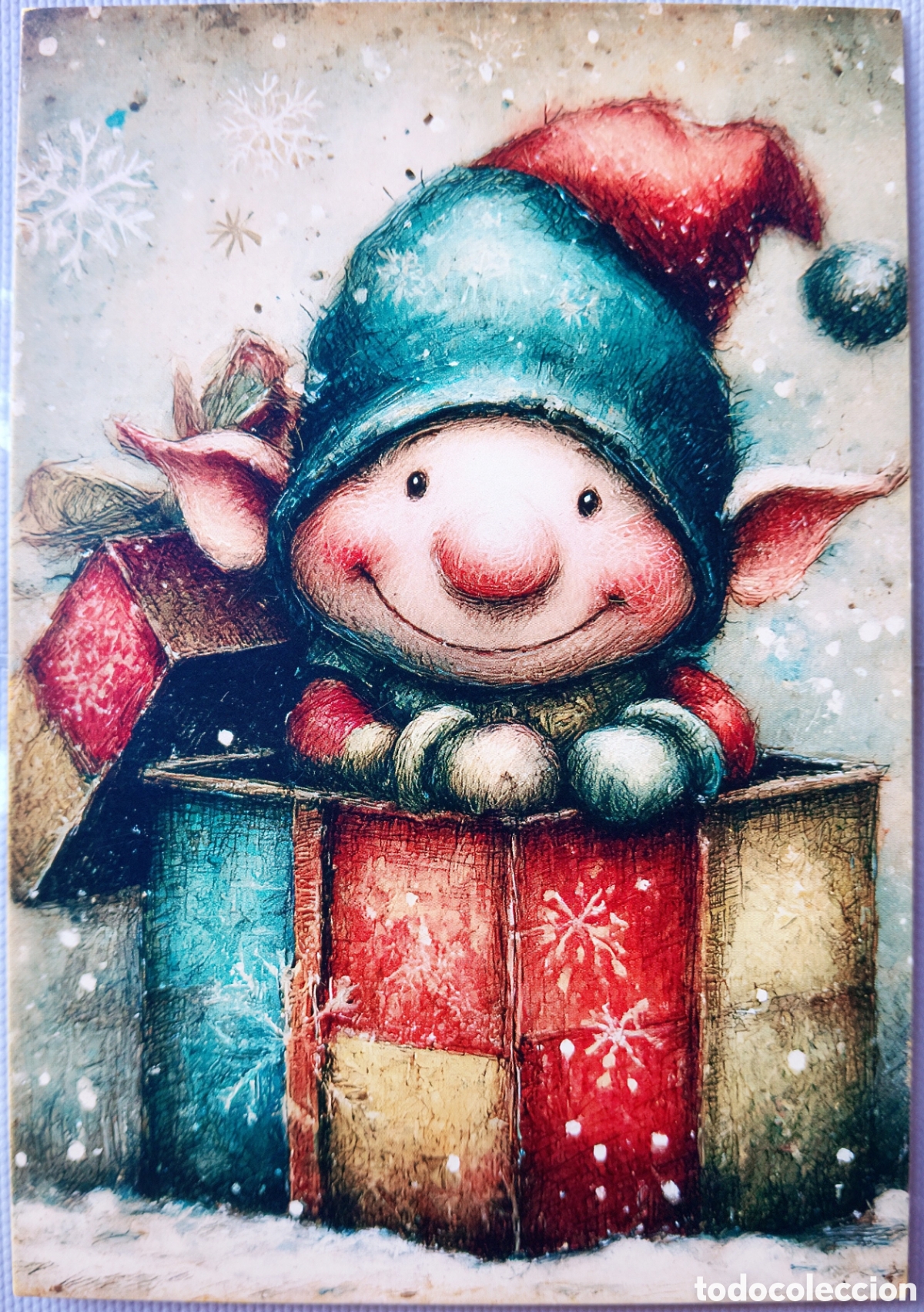Postales: POSTAL NAVIDAD - ELFO REGALO NIEVE - ESTILO ANTIGUO