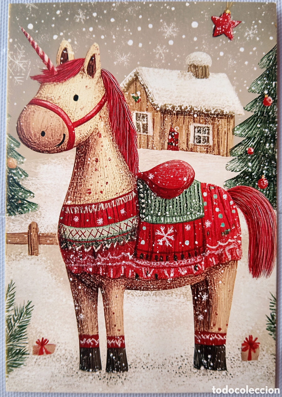 Postales: POSTAL NAVIDAD - UNICORNIO PAISAJE NEVADO - ESTILO ANTIGUO