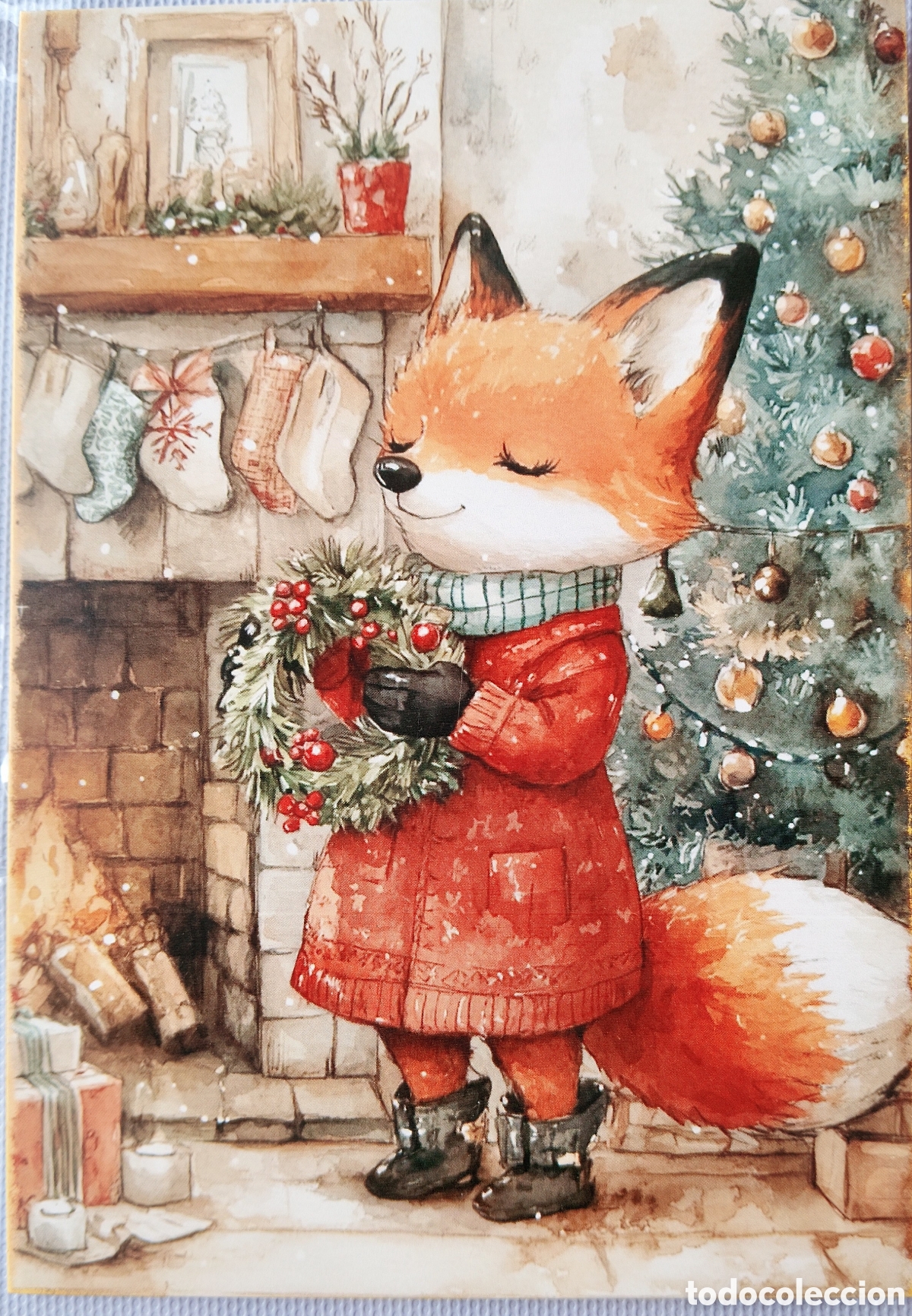 Postales: POSTAL NAVIDAD - ZORRO CORONA CHIMENEA &Aacute;RBOL - ESTILO ANTIGUO