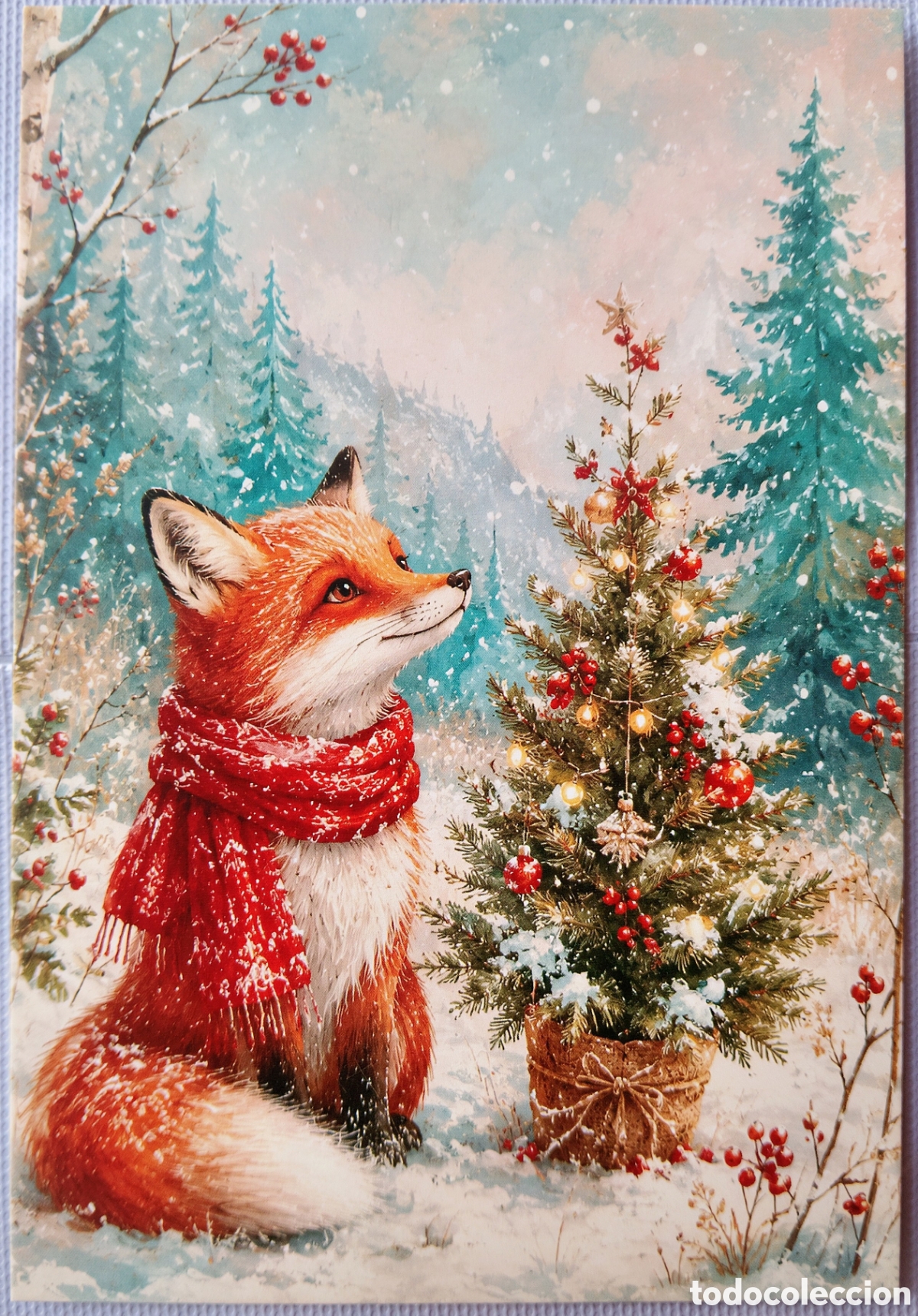 Postales: POSTAL NAVIDAD - ZORRO &Aacute;RBOL PAISAJE NEVADO - ESTILO ANTIGUO
