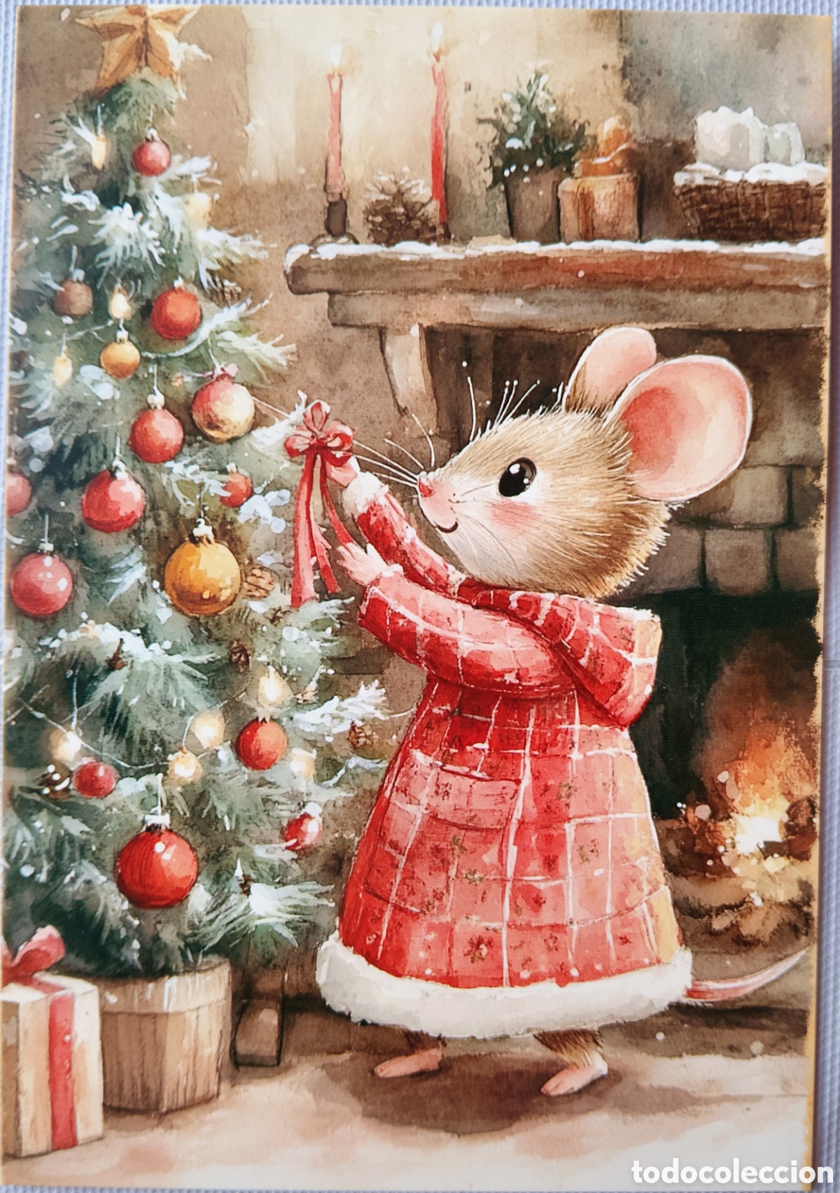 Postales: POSTAL NAVIDAD - RATONCITO &Aacute;RBOL CHIMENEA - ESTILO ANTIGUO