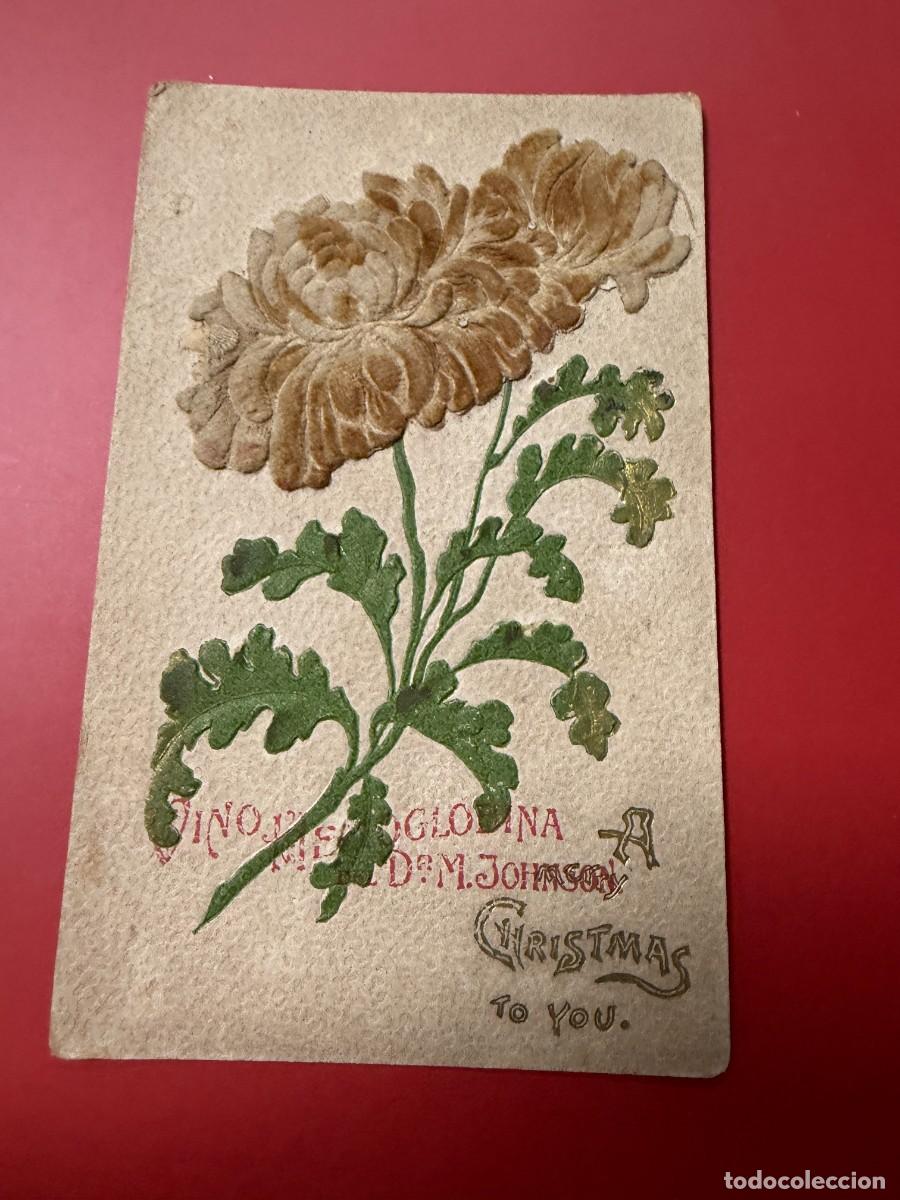 Postales: POSTAL NAVIDE&Ntilde;A ANTIGUA EN RELIEVE CON FLORES CUBA 1912 &laquo;CHRISTMAS TO YOU&raquo;