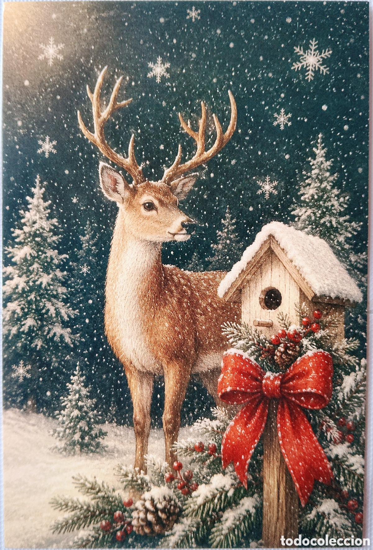Postales: POSTAL NAVIDAD - CIERVO PAISAJE NEVADO - ESTILO ANTIGUO