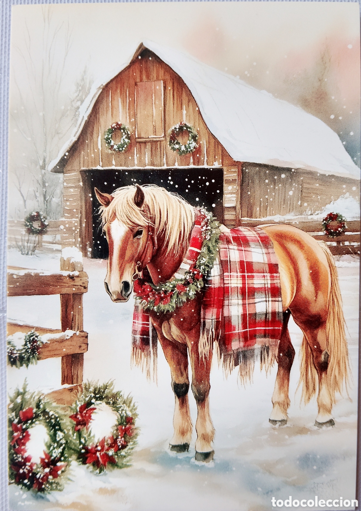 Postales: POSTAL NAVIDAD - CABALLO ESTABLO PAISAJE NEVADO - ESTILO ANTIGUO