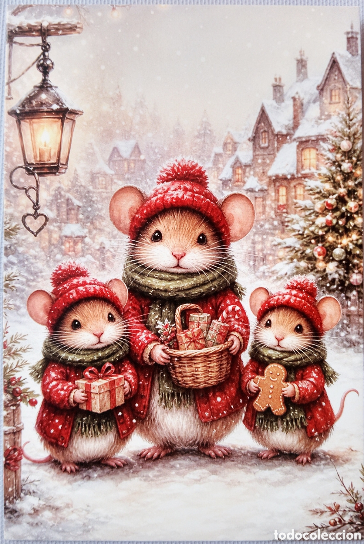 Postales: POSTAL NAVIDAD - FAMILIA RATONCITOS PAISAJE NEVADO - ESTILO ANTIGUO