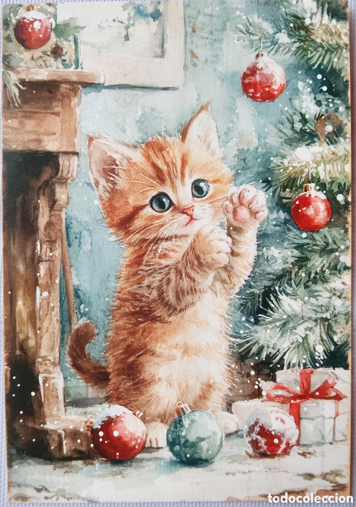 Postales: POSTAL NAVIDAD - GATITO GATO BOLAS &Aacute;RBOL - PAISAJE NEVADO