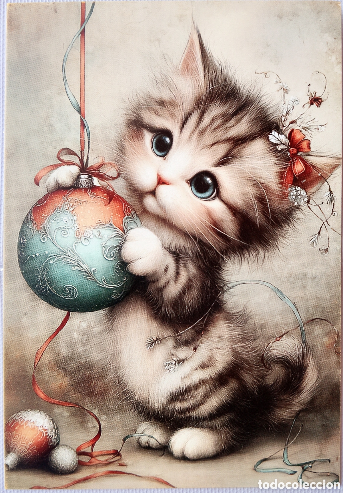 Postales: POSTAL NAVIDAD - GATO GATITA BOLA - ESTILO ANTIGUO
