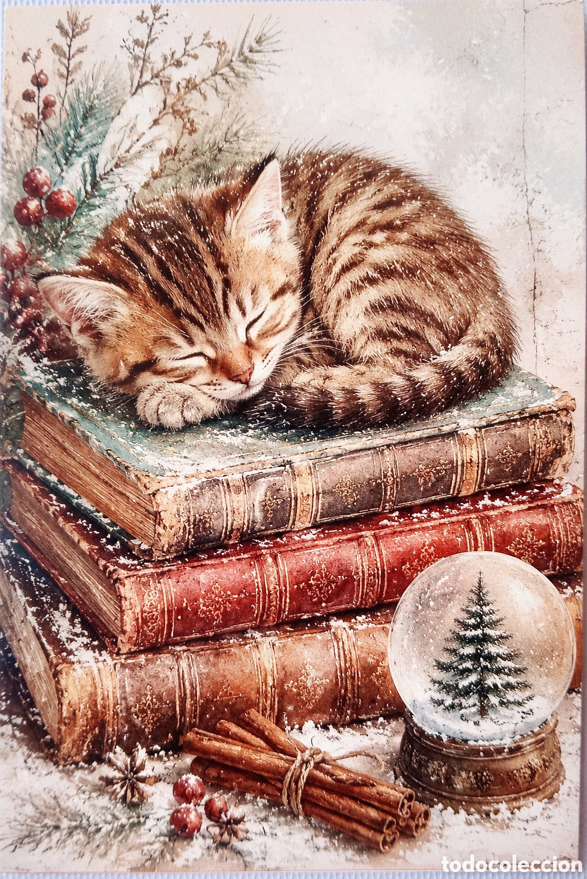 Postales: POSTAL NAVIDAD - GATO GATITO LIBROS NIEVE - ESTILO ANTIGUO