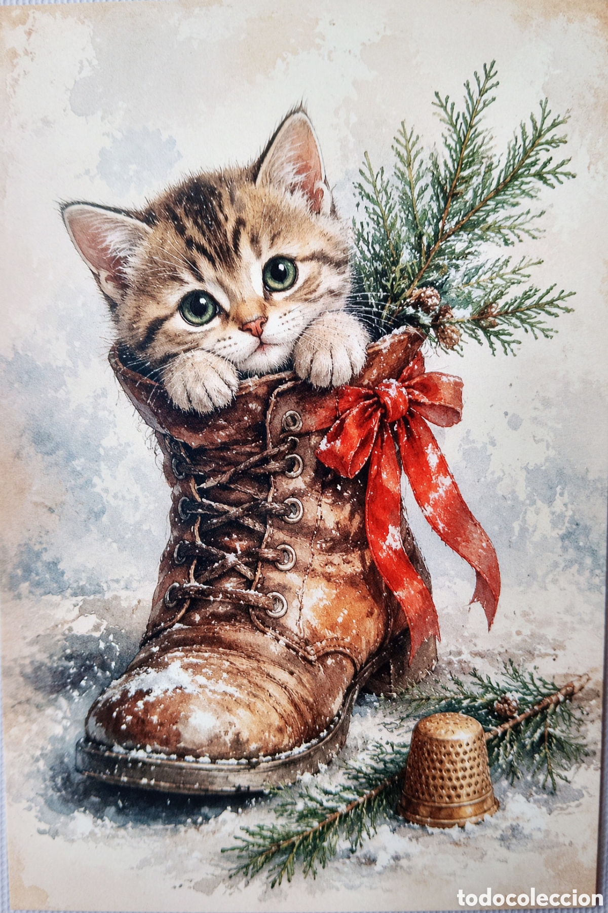 Postales: POSTAL NAVIDAD - GATO GATITO BOTA NIEVE - ESTILO ANTIGUO