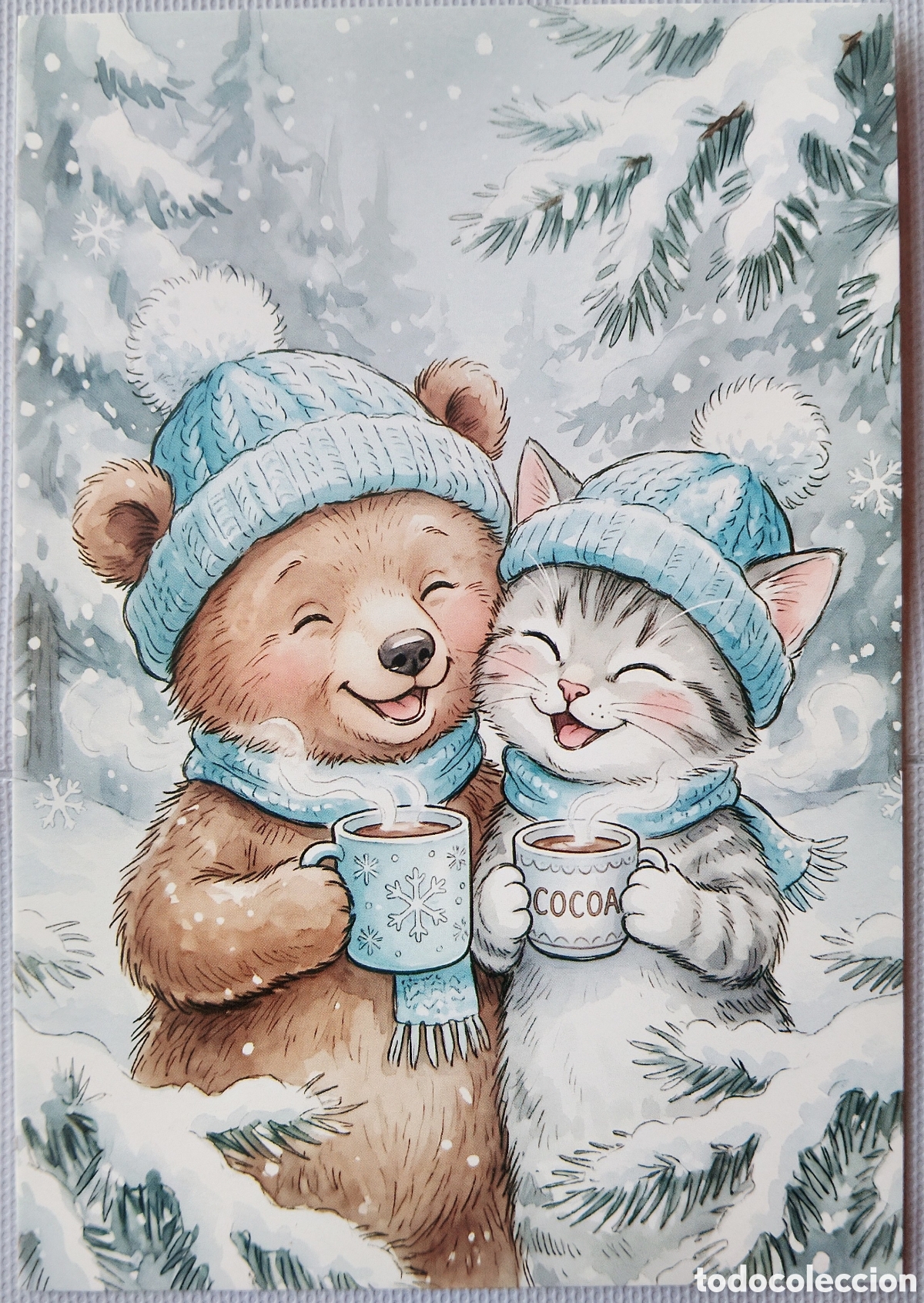 Postales: POSTAL NAVIDAD - GATO GATITO OSO OSITO PAISAJE NEVADO - ESTILO ANTIGUO