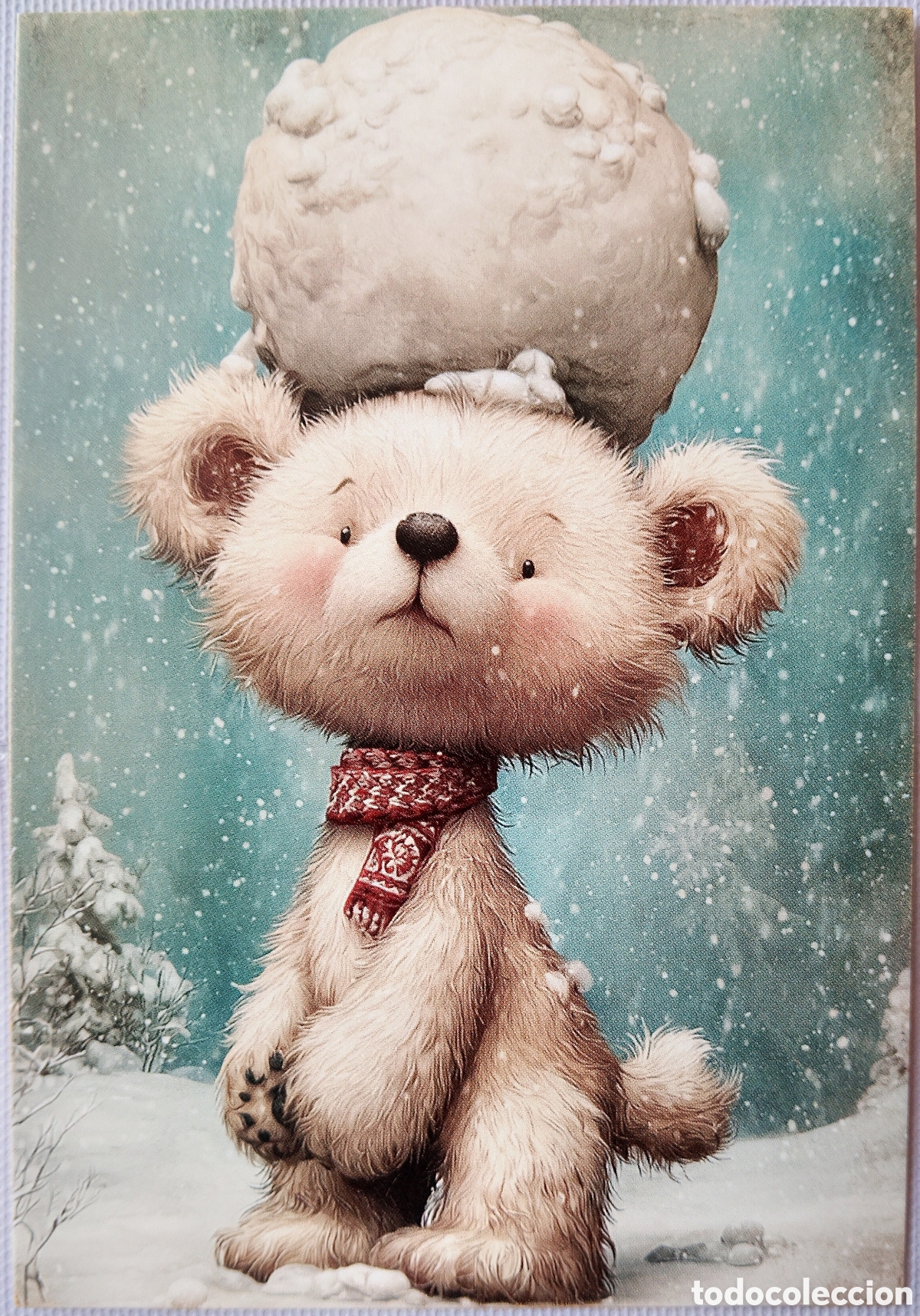 Postales: POSTAL NAVIDAD - OSO OSITO BOLA DE NIEVE PAISAJE NEVADO - ESTILO ANTIGUO