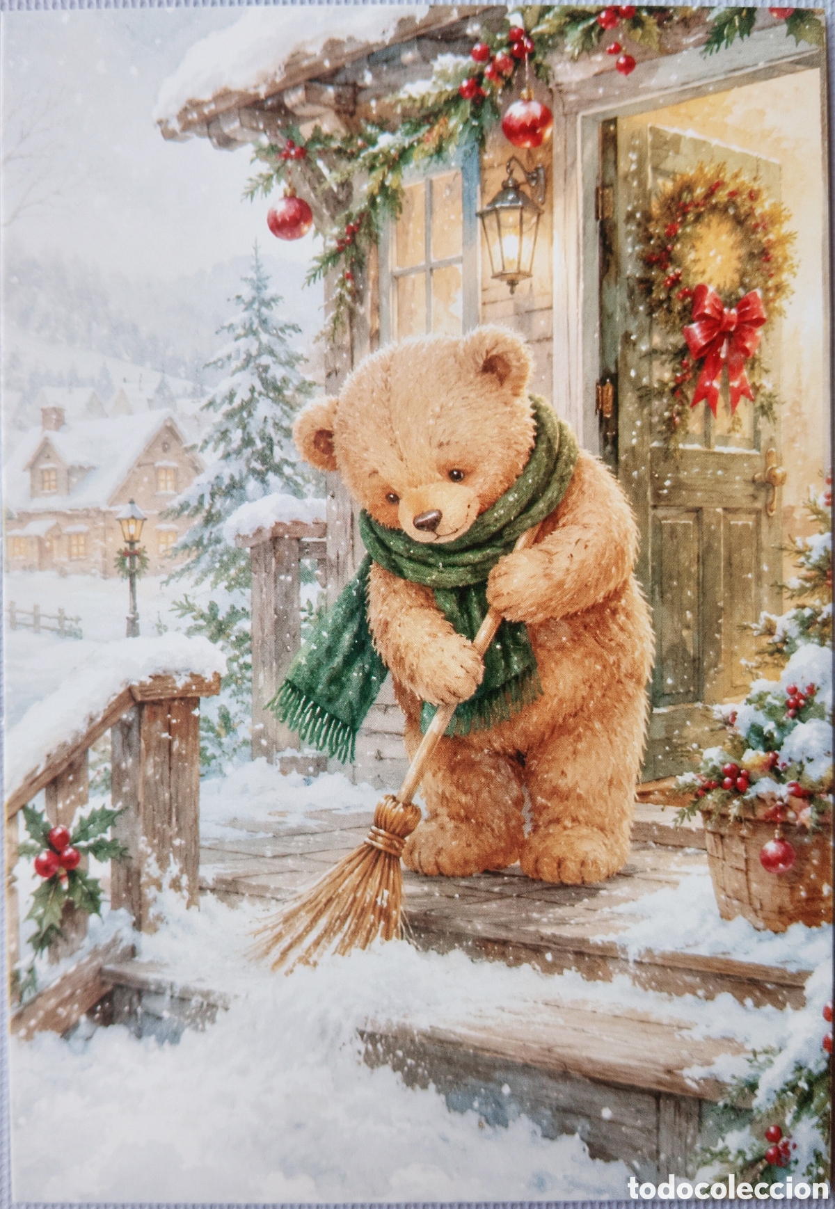 Postales: POSTAL NAVIDAD - OSO OSITO ESCOBA PAISAJE NEVADO - ESTILO ANTIGUO