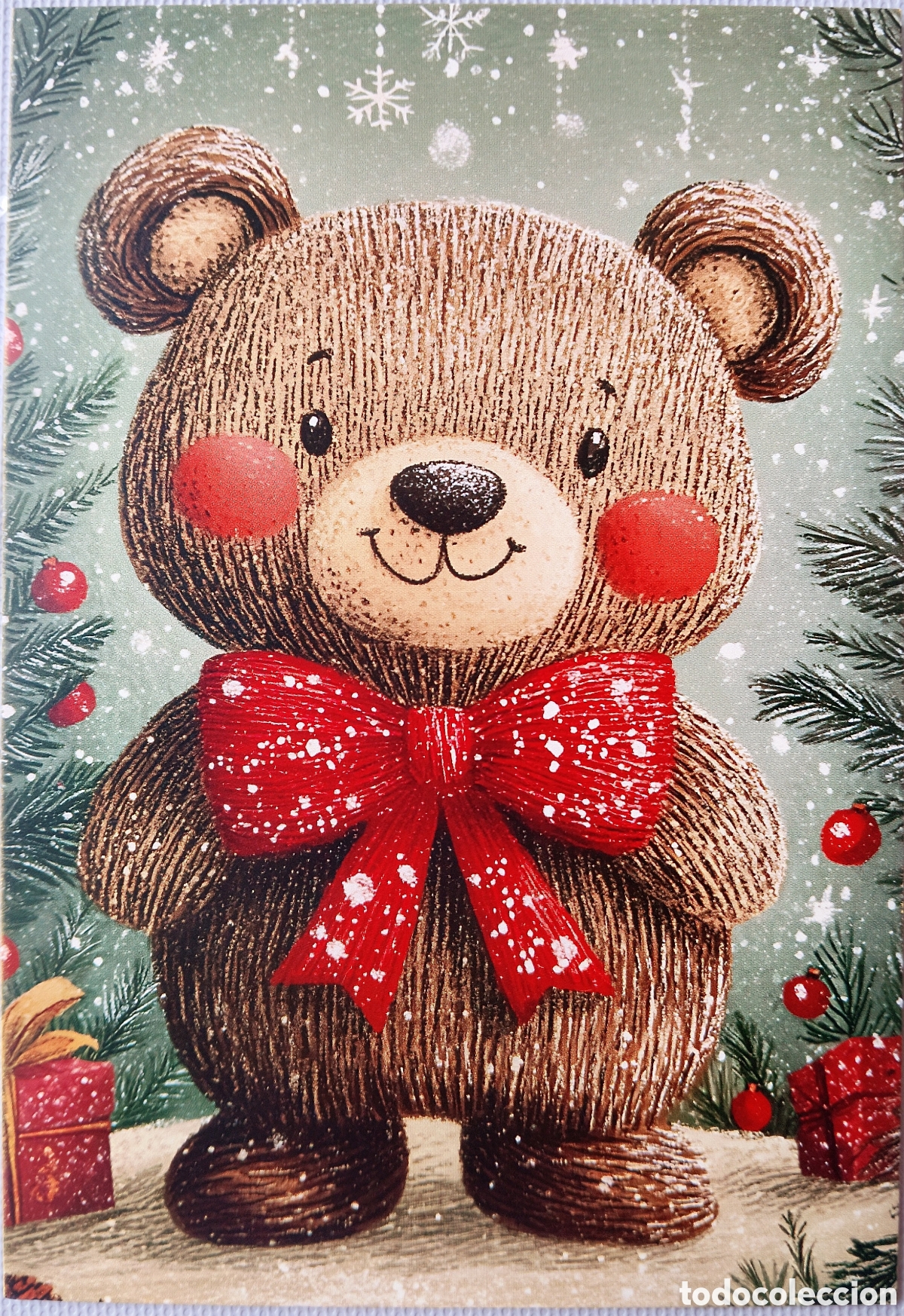 Postales: POSTAL NAVIDAD - OSO OSITO LAZO PAISAJE NEVADO - ESTILO ANTIGUO