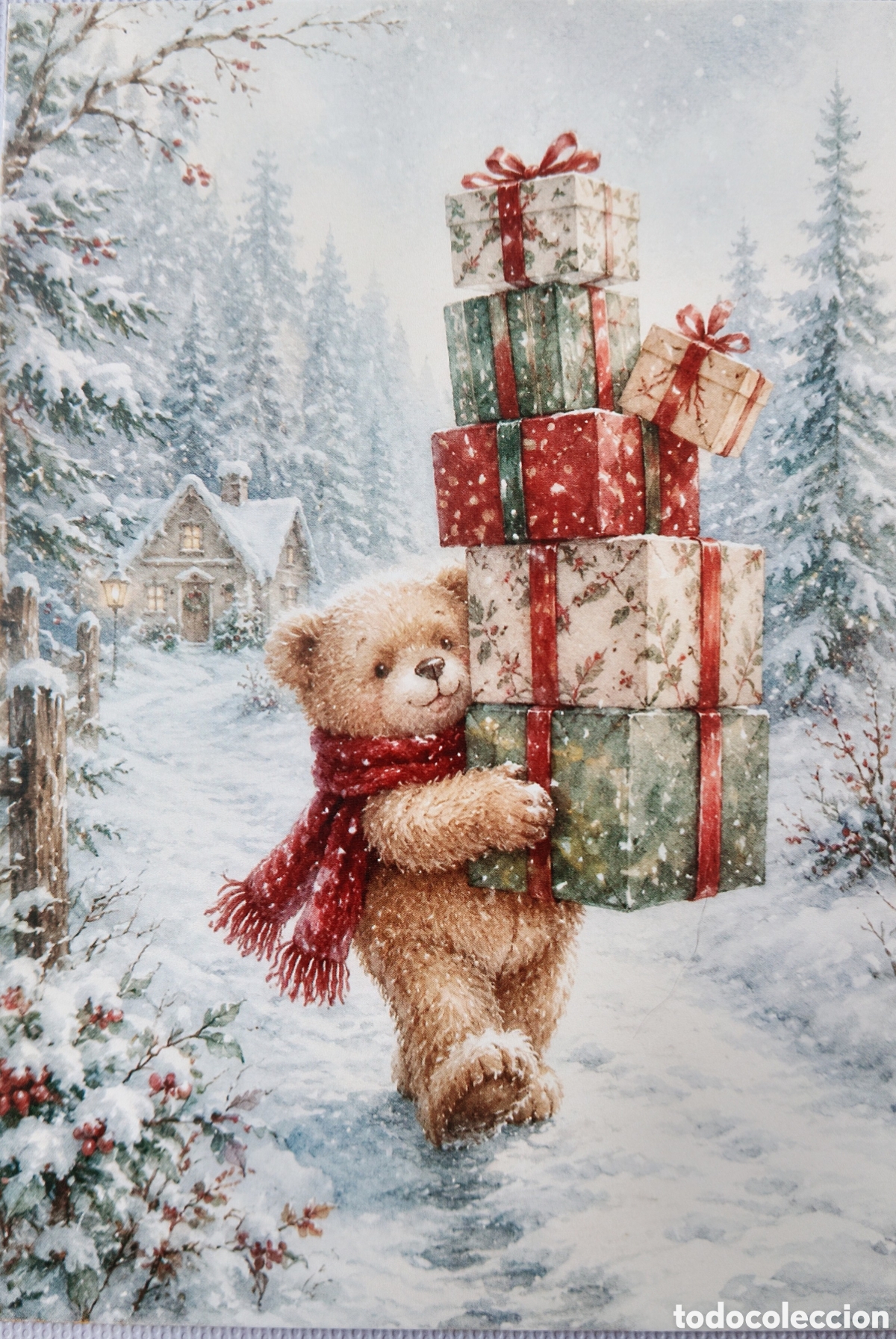 Postales: POSTAL NAVIDAD - OSO OSITO REGALOS PAISAJE NEVADO - ESTILO ANTIGUO