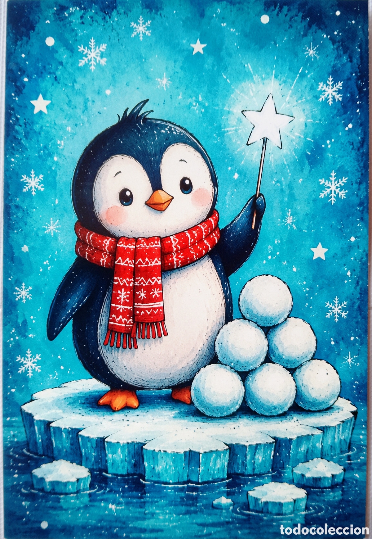 Postales: POSTAL NAVIDAD - PING&Uuml;INO PAISAJE NEVADO - ESTILO ANTIGUO