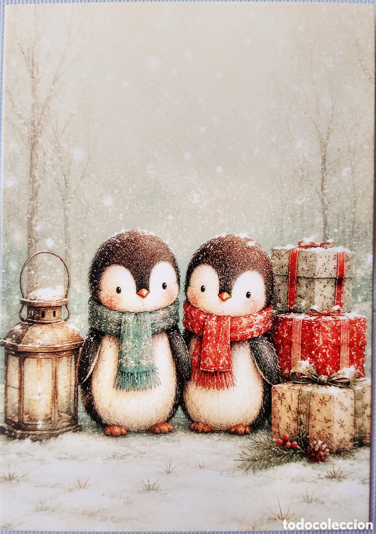 Postales: POSTAL NAVIDAD - PING&Uuml;INOS REGALOS PAISAJE NEVADO - ESTILO ANTIGUO