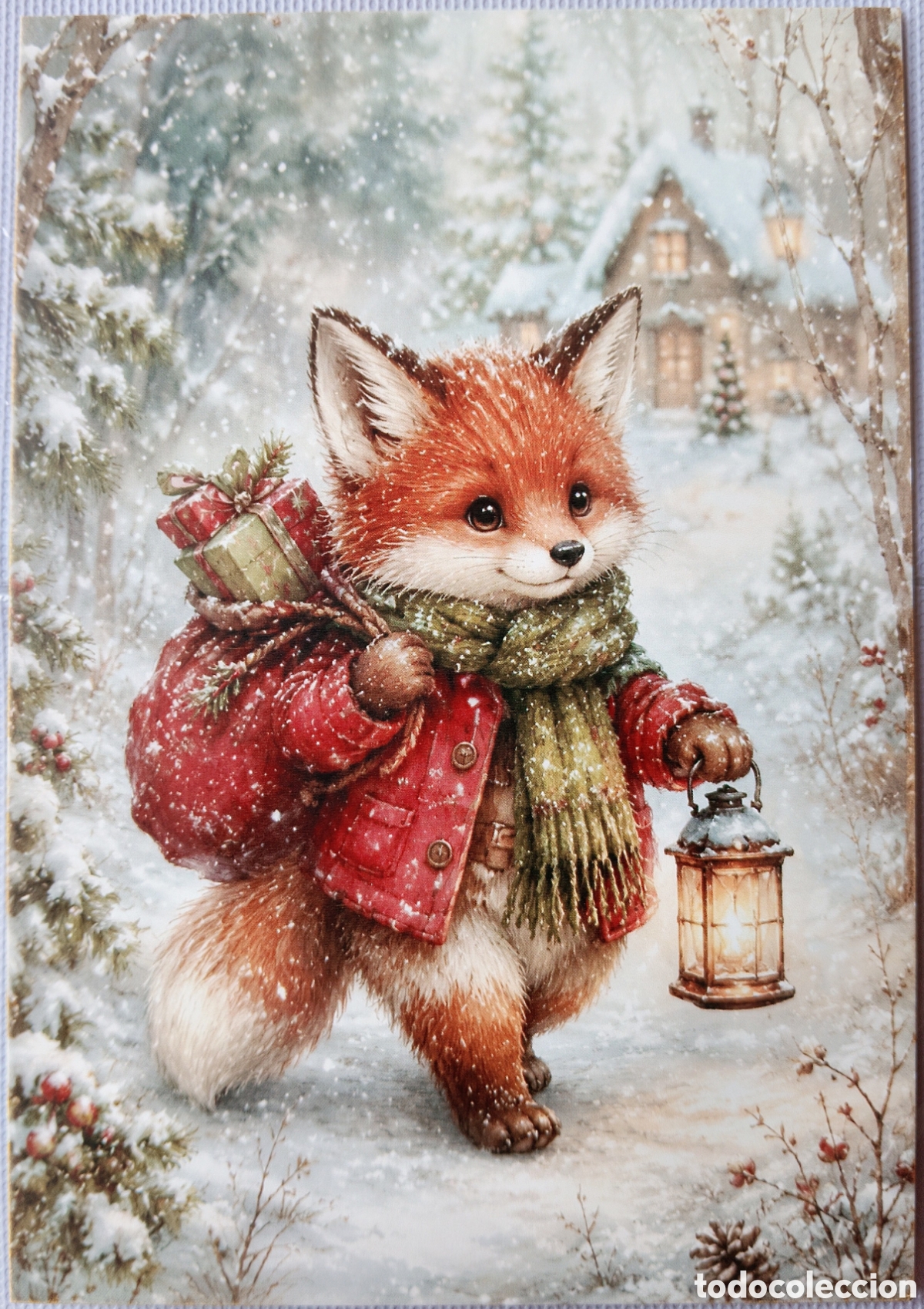 Postais: POSTAL NAVIDAD - ZORRO FAROL REGALOS PAISAJE NEVADO - ESTILO ANTIGUO