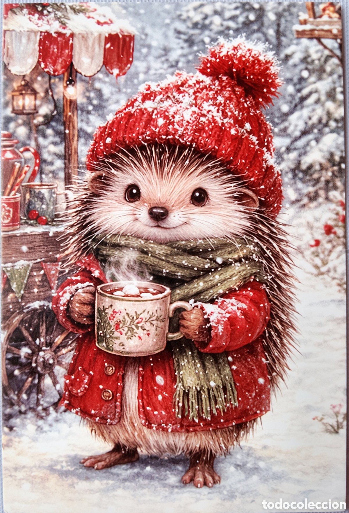 Postales: POSTAL NAVIDAD - ERIZO TAZA PUESTO BEBIDAS PAISAJE NEVADO - ESTILO ANTIGUO