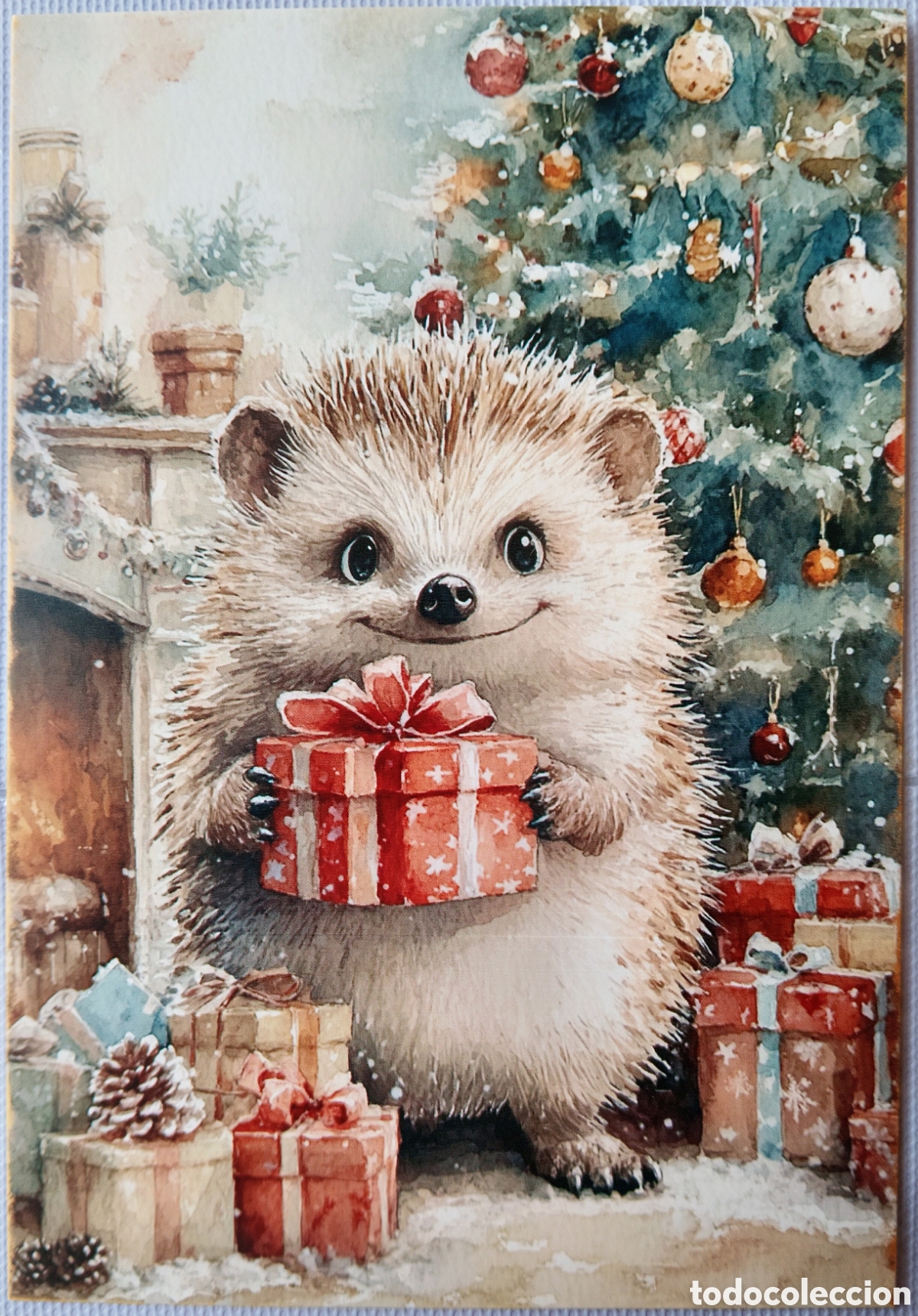 Postales: POSTAL NAVIDAD - ERIZO REGALOS &Aacute;RBOL CHIMENEA