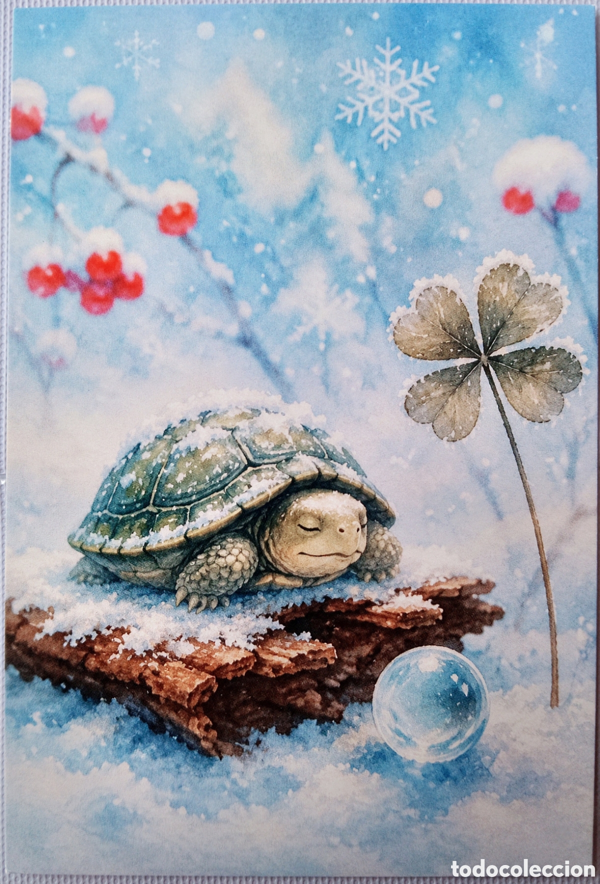 Postales: POSTAL NAVIDAD - TORTUGA TR&Eacute;BOL CUATRO HOJAS PAISAJE NEVADO - ESTILO ANTIGUO