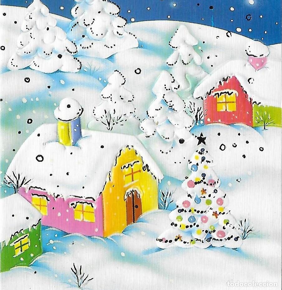 Postales: 7312T - PUEBLO NEVADO, &Aacute;RBOL DE NAVIDAD EDIC. GOLDEN 2318 - DIPTICA, EN RELIEVE- 18,8 X11,5 CM- 1989