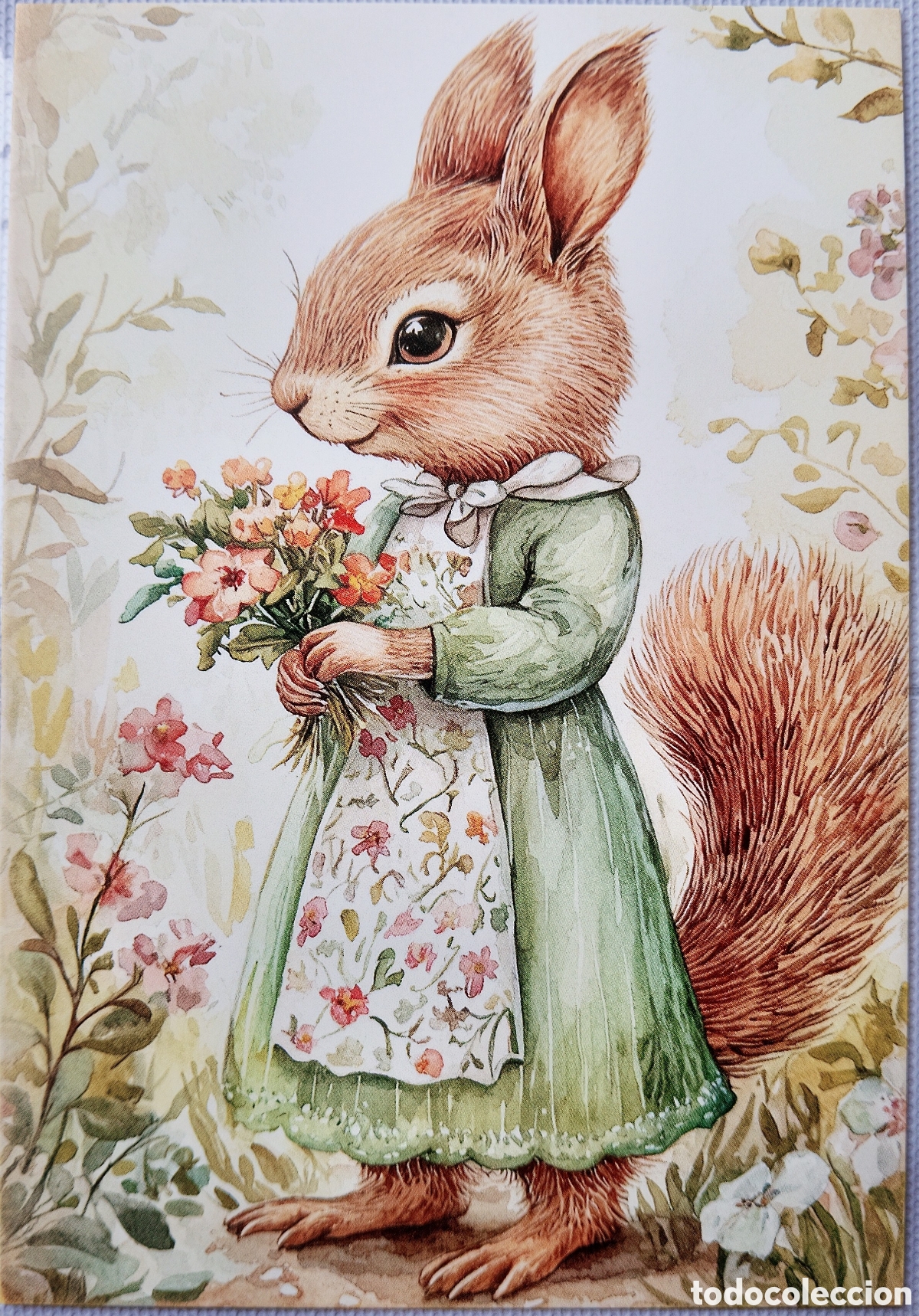 Postales: POSTAL - ARDILLA FLORES - ESTILO ANTIGUO