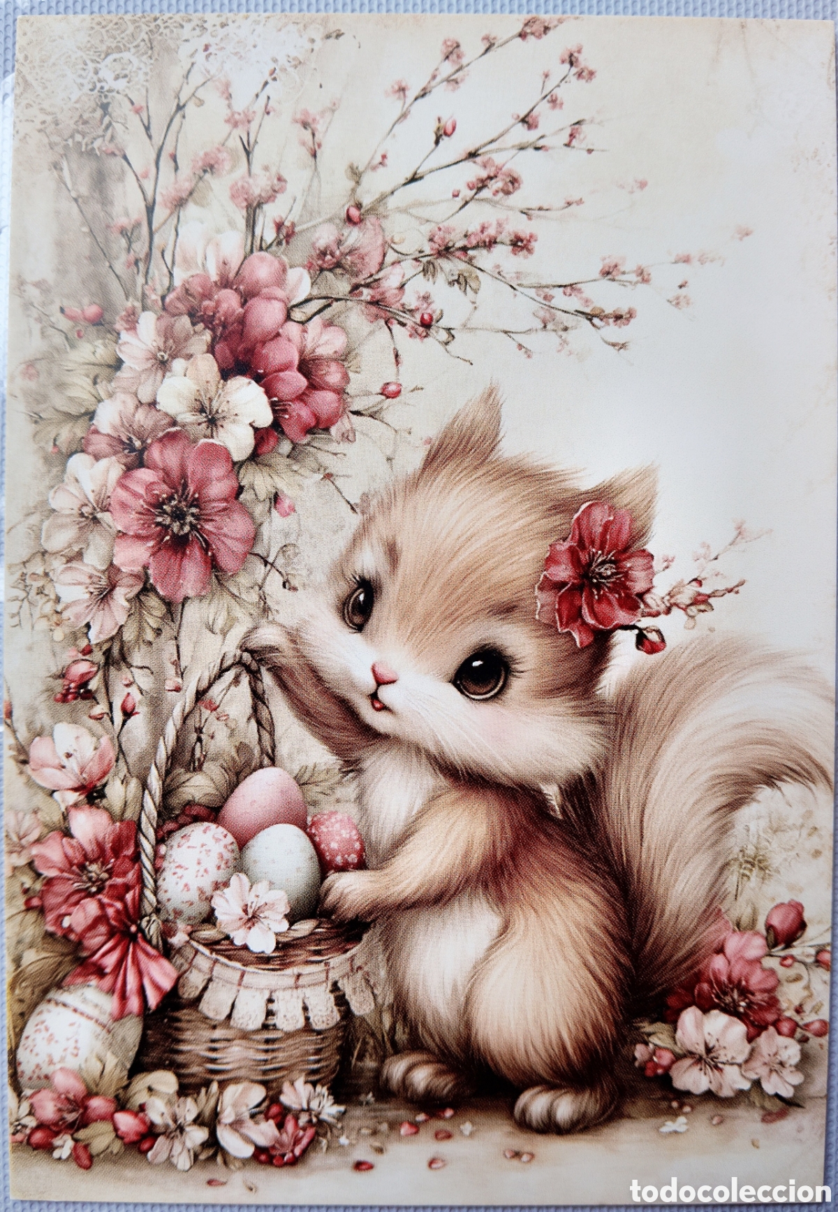 Postales: POSTAL - ARDILLA HUEVOS FLORES - ESTILO ANTIGUO