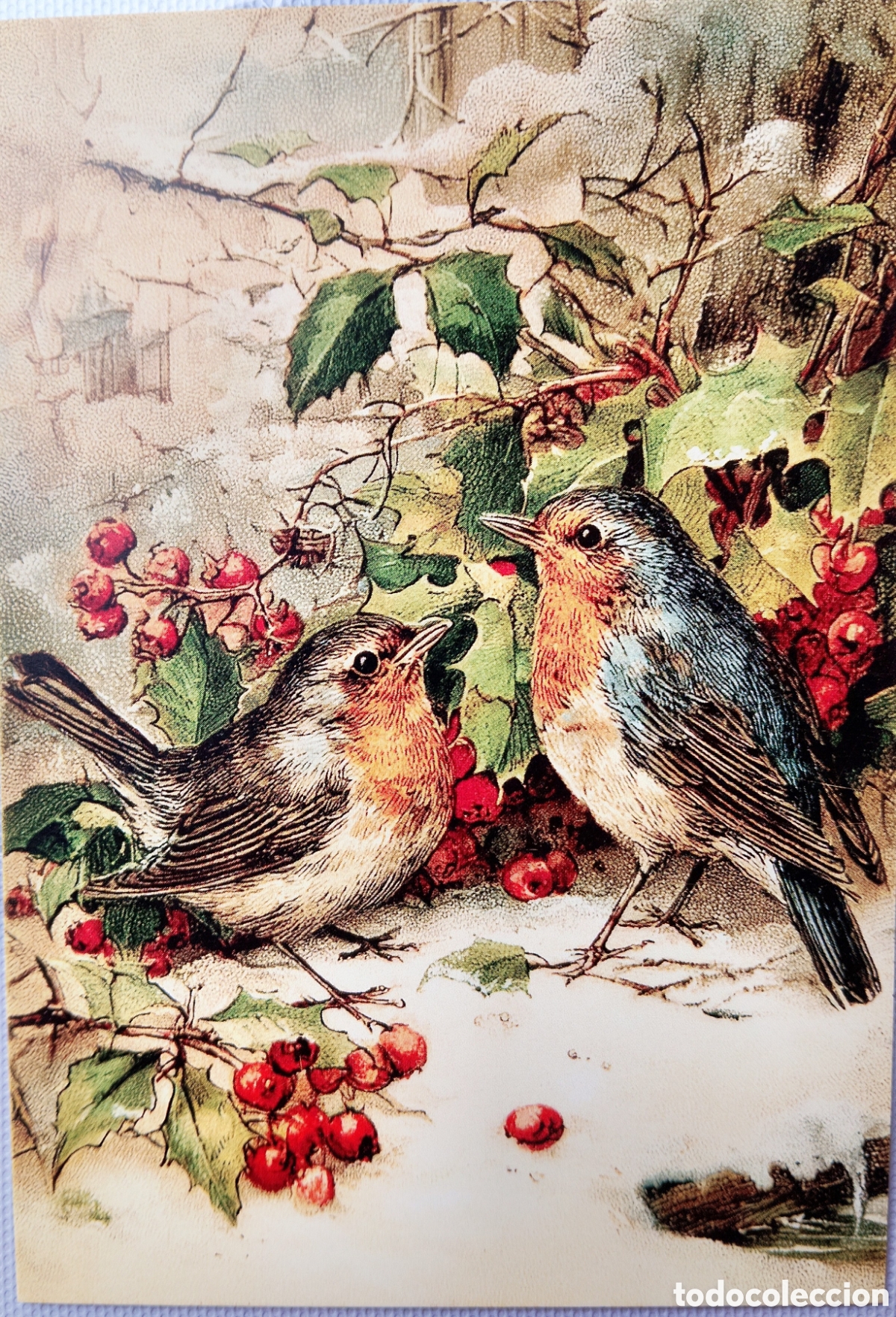Postales: POSTAL NAVIDAD - PAJARITOS PAISAJE NEVADO - ESTILO ANTIGUO