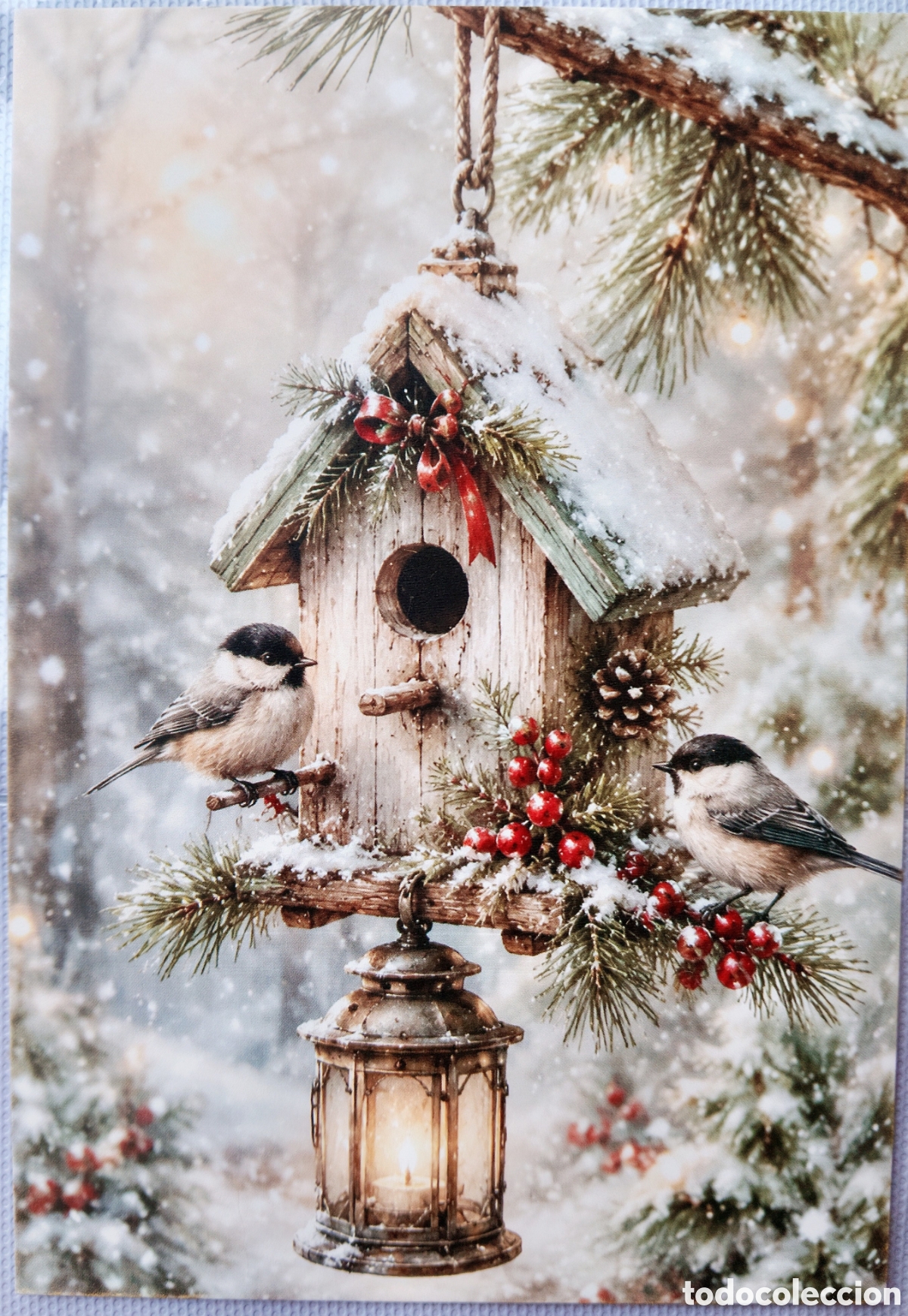 Postales: POSTAL NAVIDAD - CASITA PAJARITOS PAISAJE NEVADO - ESTILO ANTIGUO