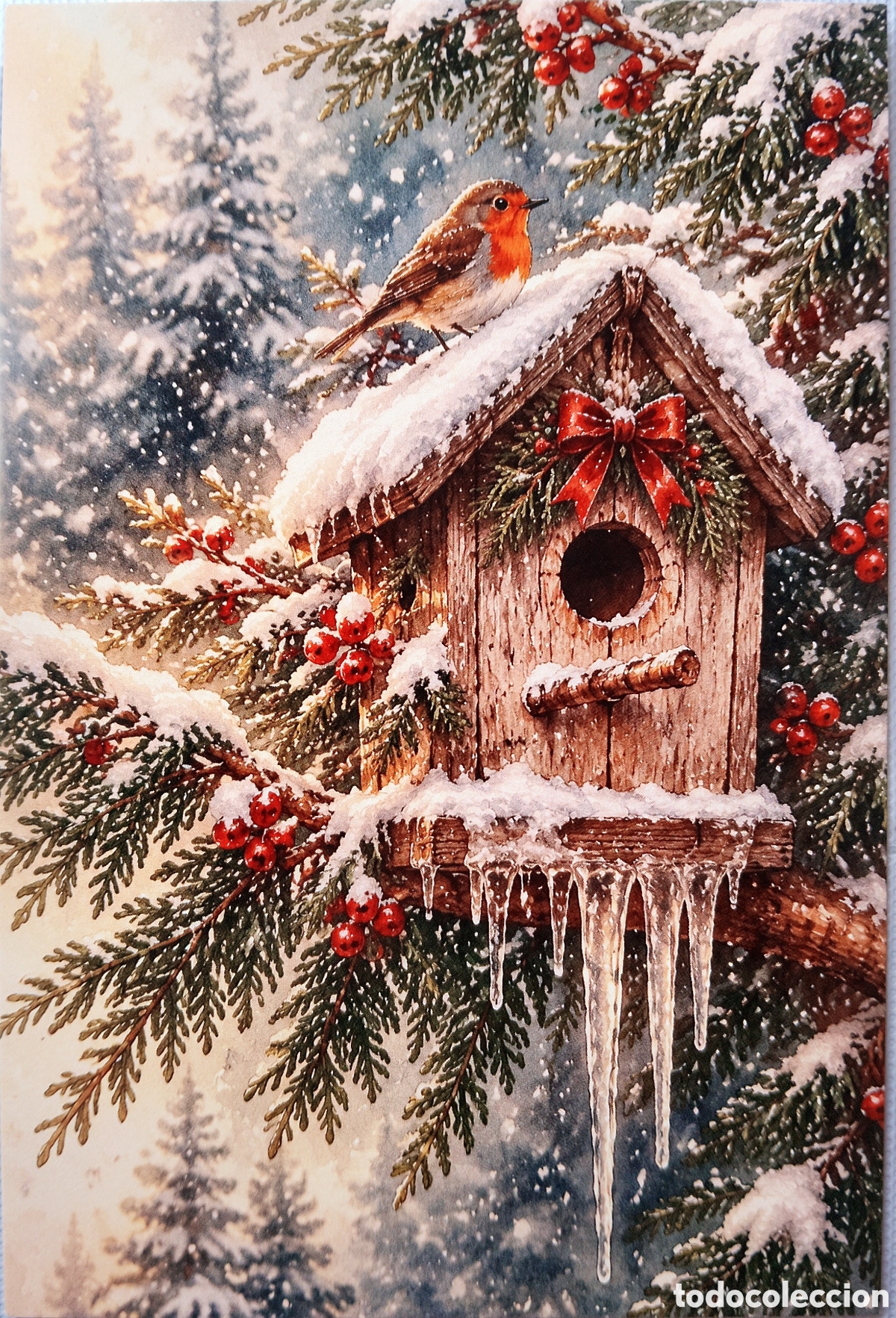 Postales: POSTAL NAVIDAD - CASITA PAJARITO PAISAJE NEVADO - ESTILO ANTIGUO