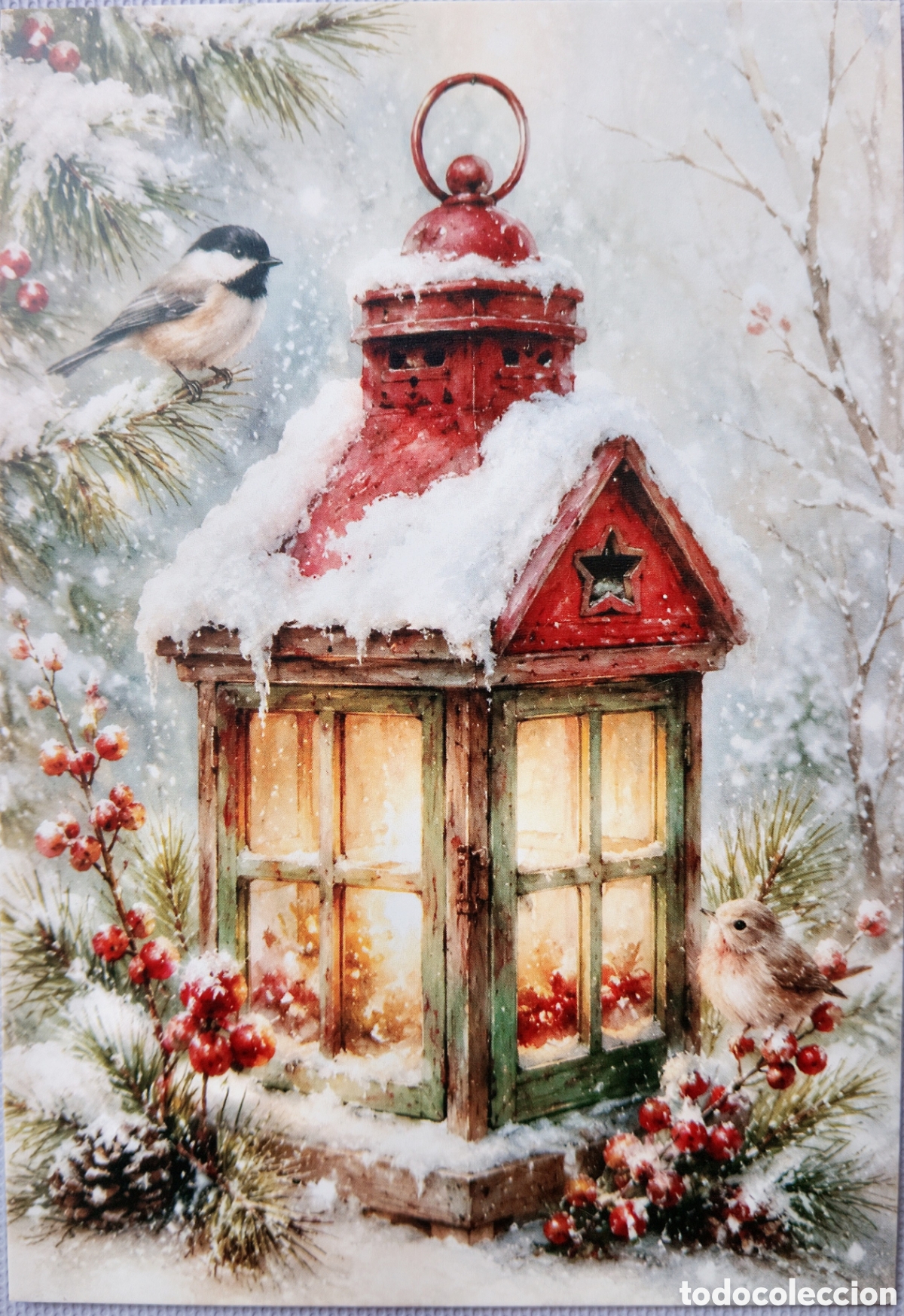 Postales: POSTAL NAVIDAD - PAJARITOS FAROL PAISAJE NEVADO - ESTILO ANTIGUO