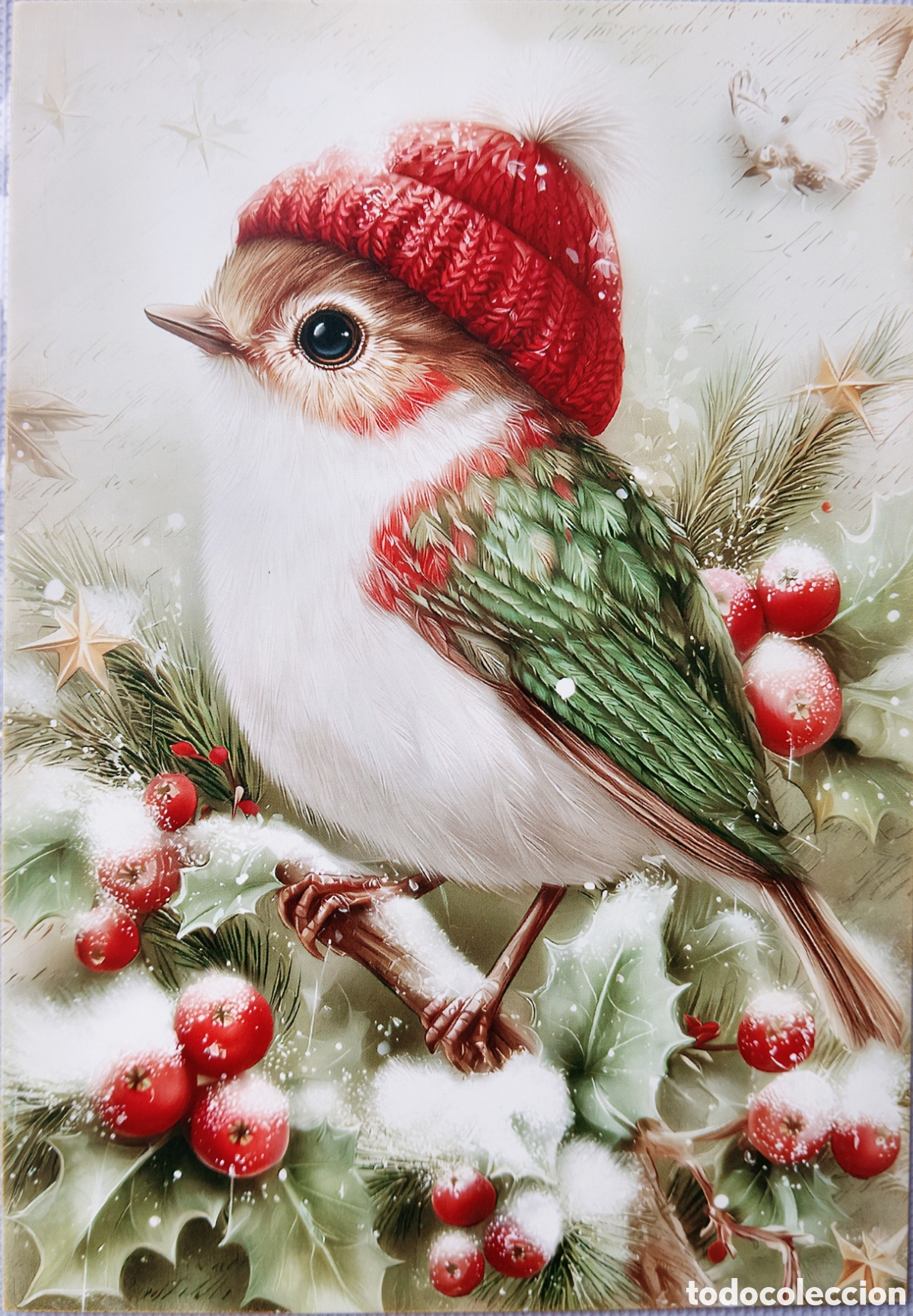 Postales: POSTAL NAVIDAD - PAJARITO ACEBO NIEVE - ESTILO ANTIGUO